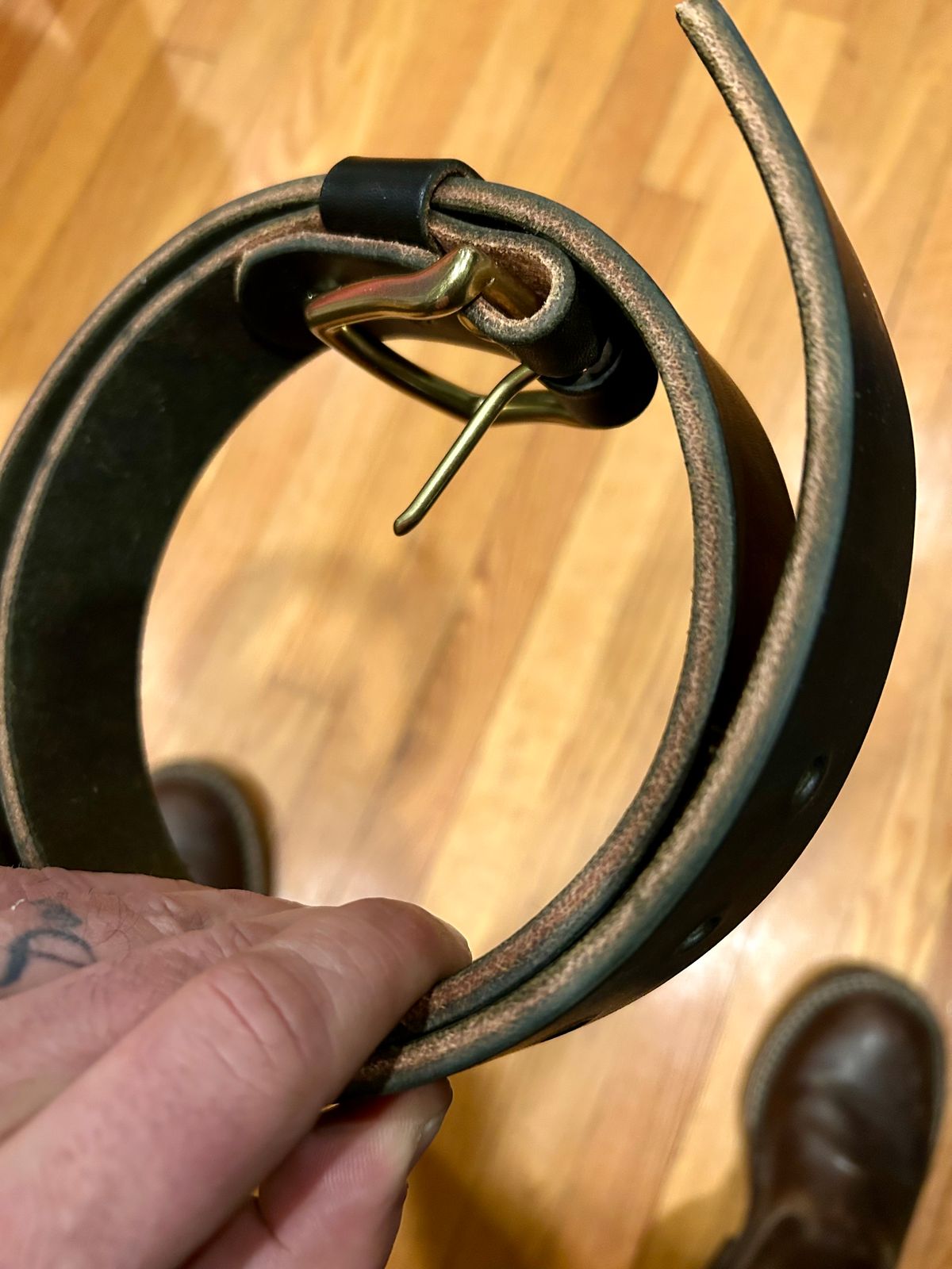 Photo by Vic on January 9, 2026 of the Nicks Belt in Wickett & Craig Olive Double Stuffed.