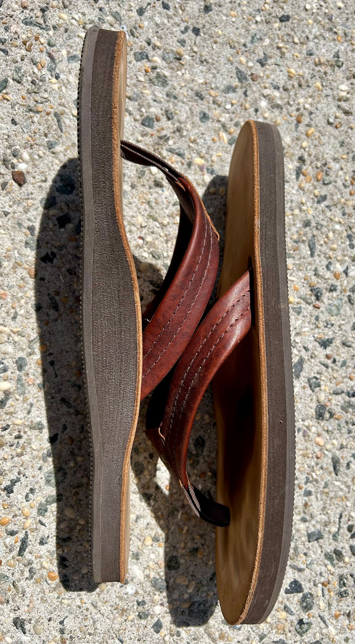 Photo by Vic on April 12, 2026 of the Southern Polished Flip Flop in Law Tanning Mahogany Big Horn Shrunken Bison.