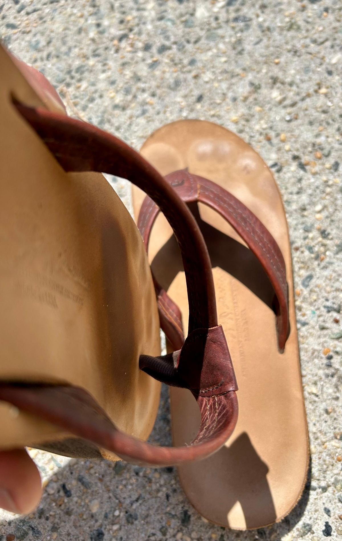 Photo by Vic on April 12, 2026 of the Southern Polished Flip Flop in Law Tanning Mahogany Big Horn Shrunken Bison.