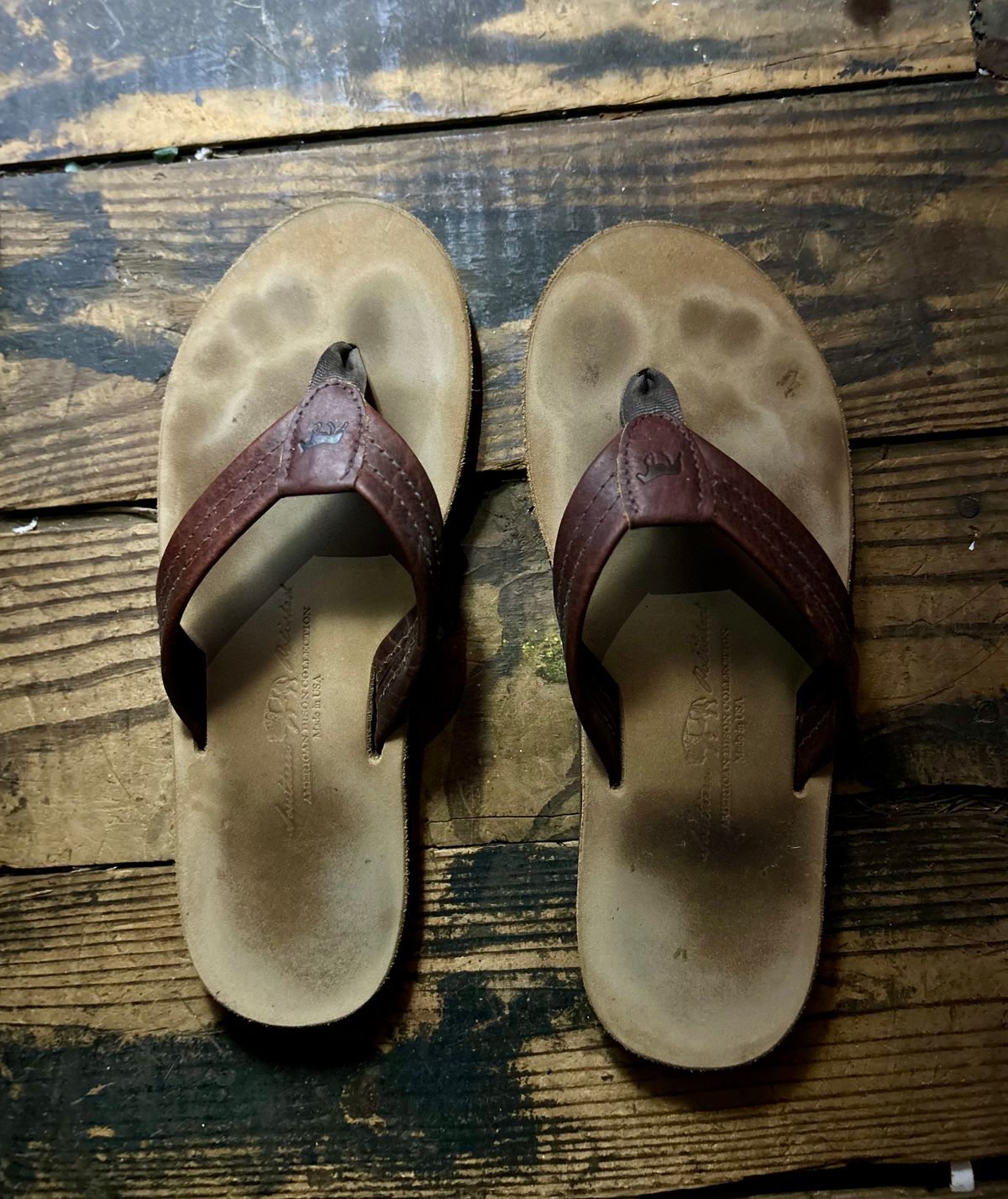 Photo by Vic on April 15, 2026 of the Southern Polished Flip Flop in Law Tanning Mahogany Big Horn Shrunken Bison.