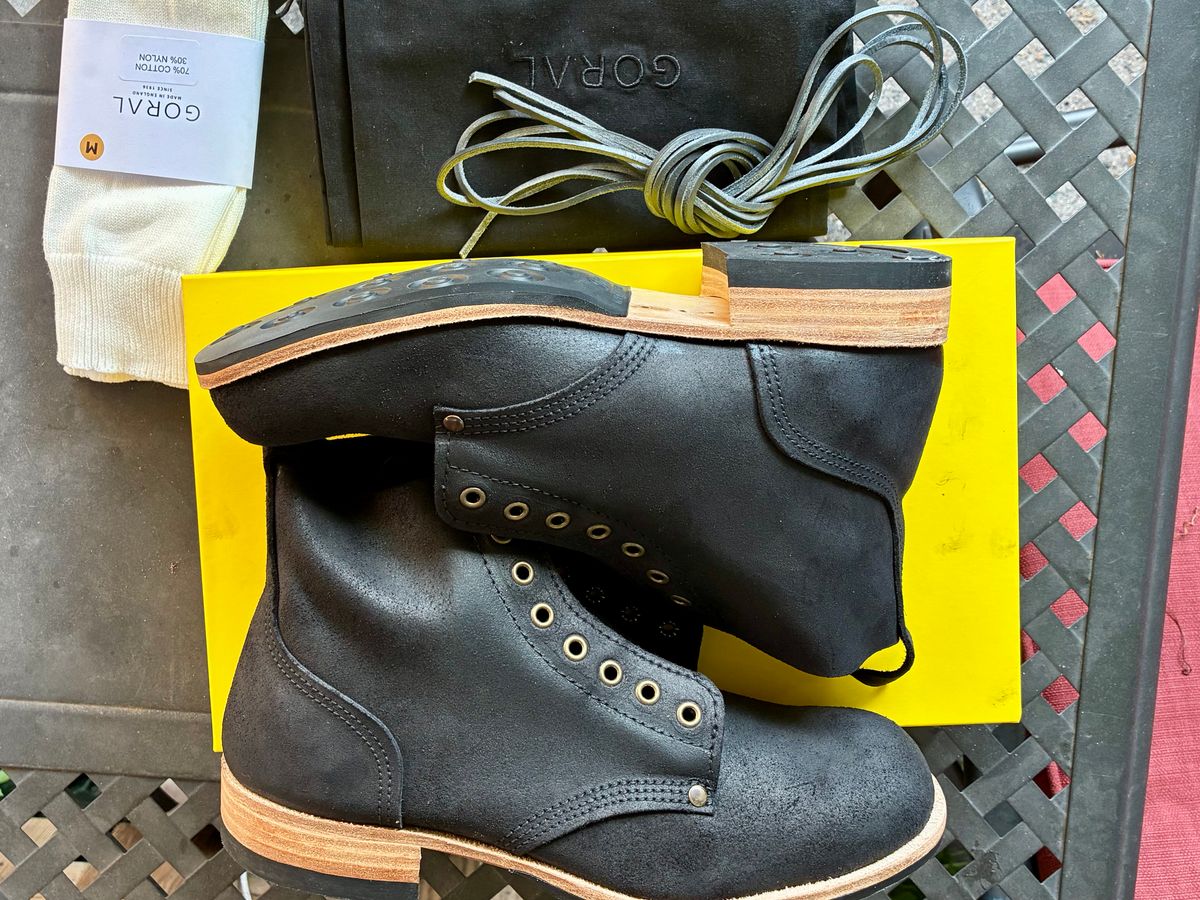Photo by Vic on July 9, 2026 of the Goral Bradwell WW1 Replica in C.F. Stead Black Waxy Commander Suede.