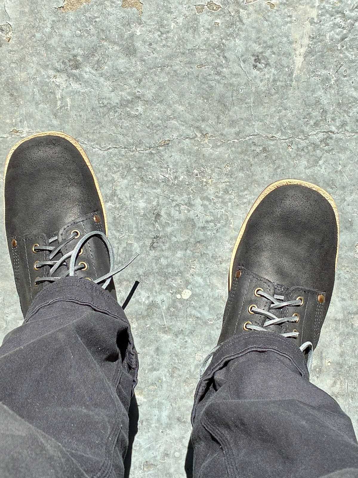 Photo by Vic on July 10, 2026 of the Goral Bradwell WW1 Replica in C.F. Stead Black Waxy Commander Suede.