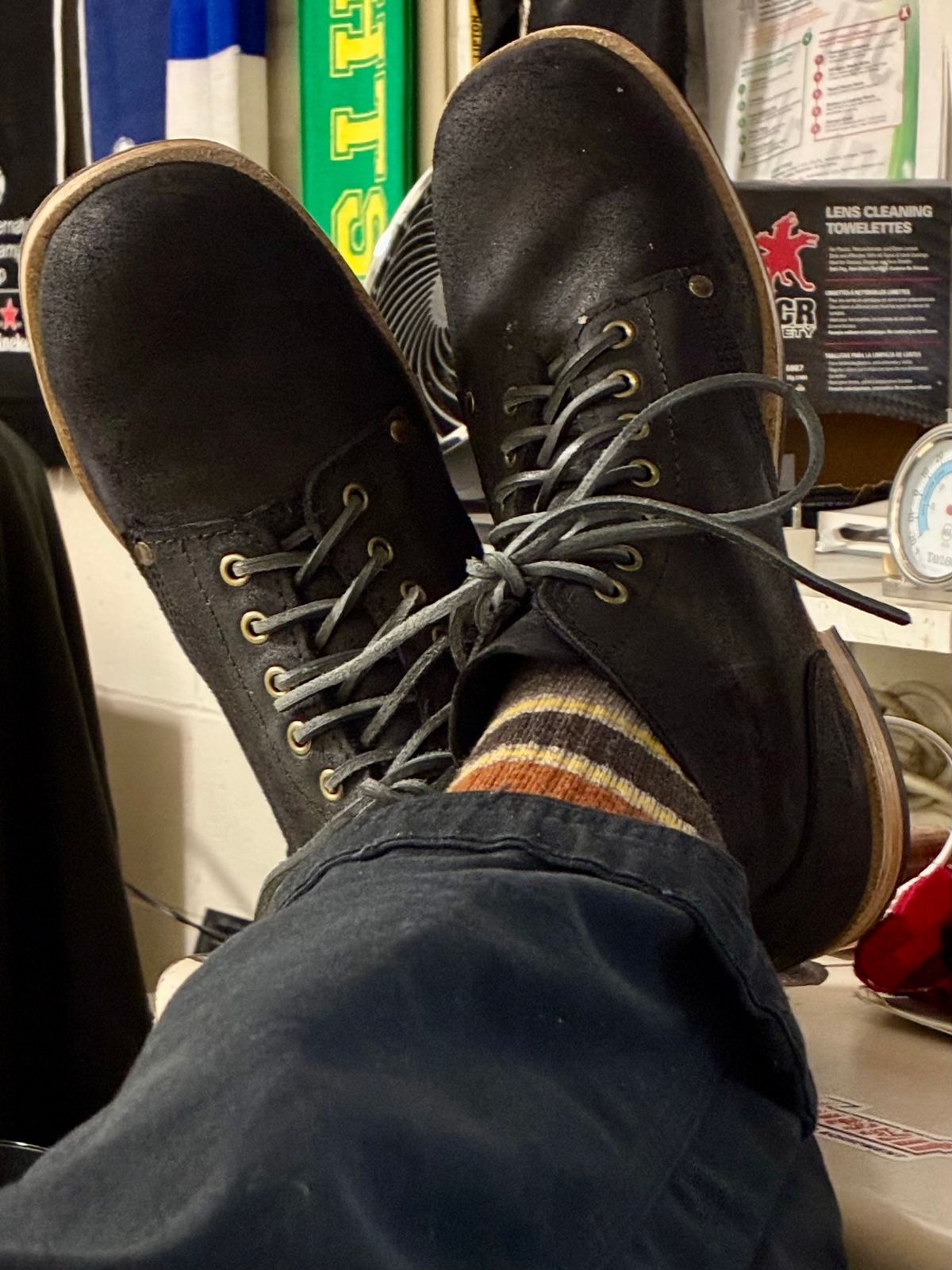 Photo by Vic on July 10, 2026 of the Goral Bradwell WW1 Replica in C.F. Stead Black Waxy Commander Suede.