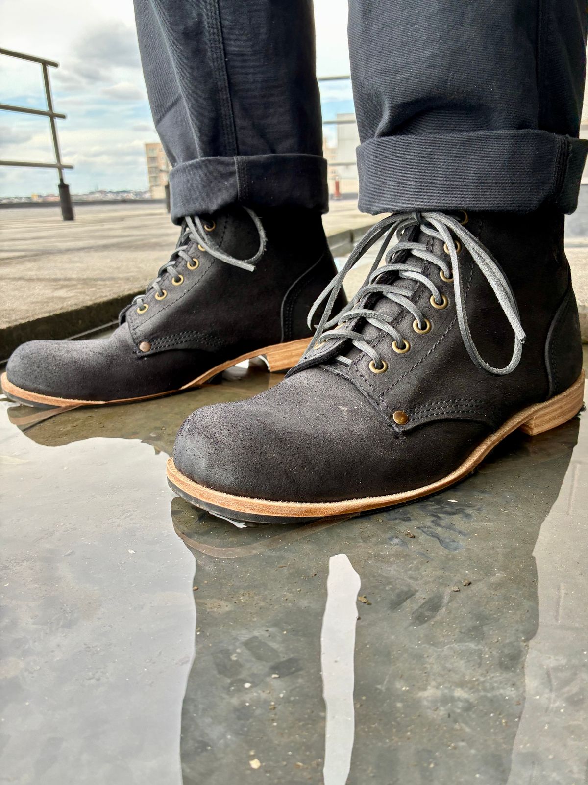 Photo by Vic on July 10, 2026 of the Goral Bradwell WW1 Replica in C.F. Stead Black Waxy Commander Suede.
