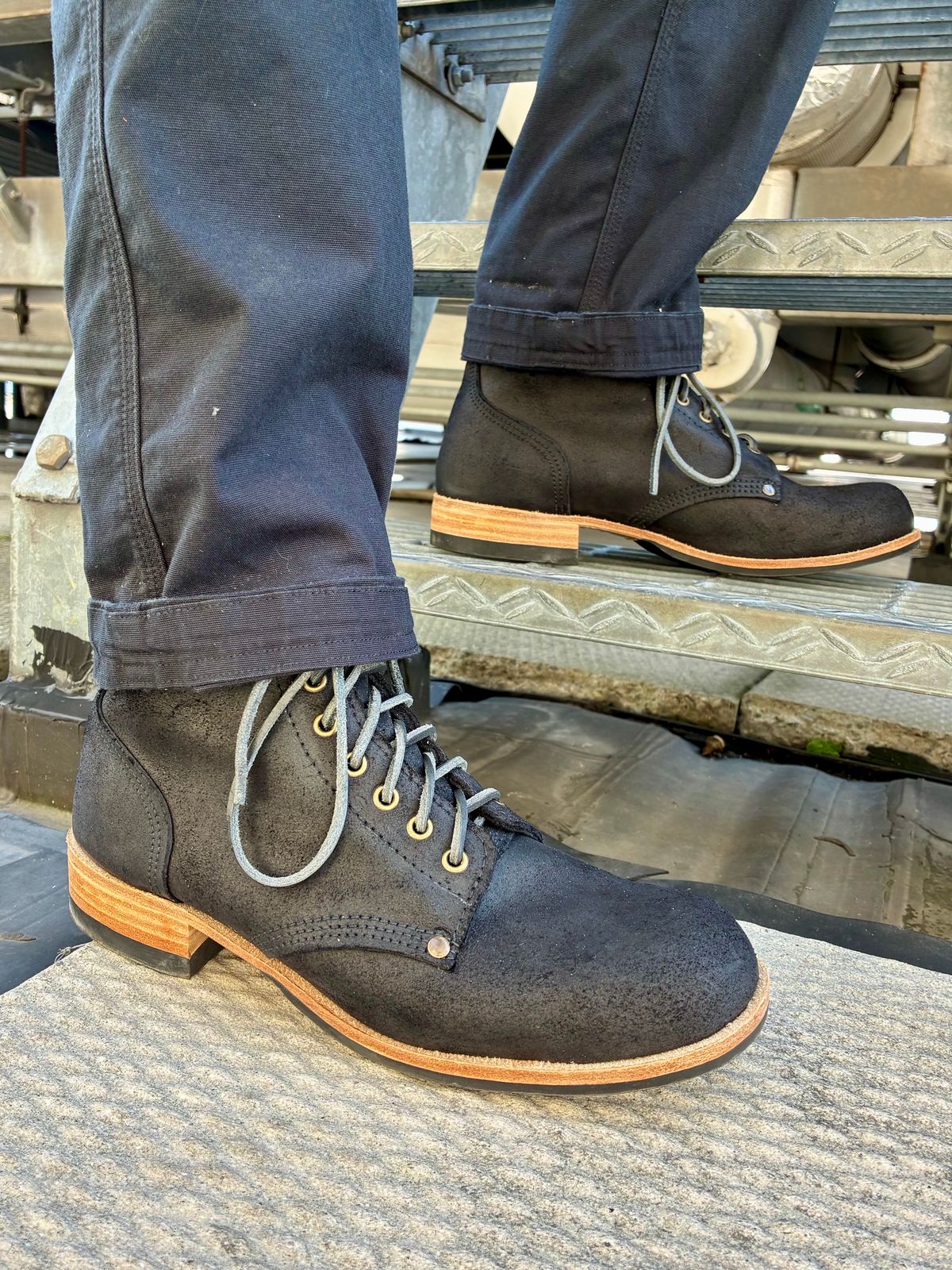 Photo by Vic on July 10, 2026 of the Goral Bradwell WW1 Replica in C.F. Stead Black Waxy Commander Suede.