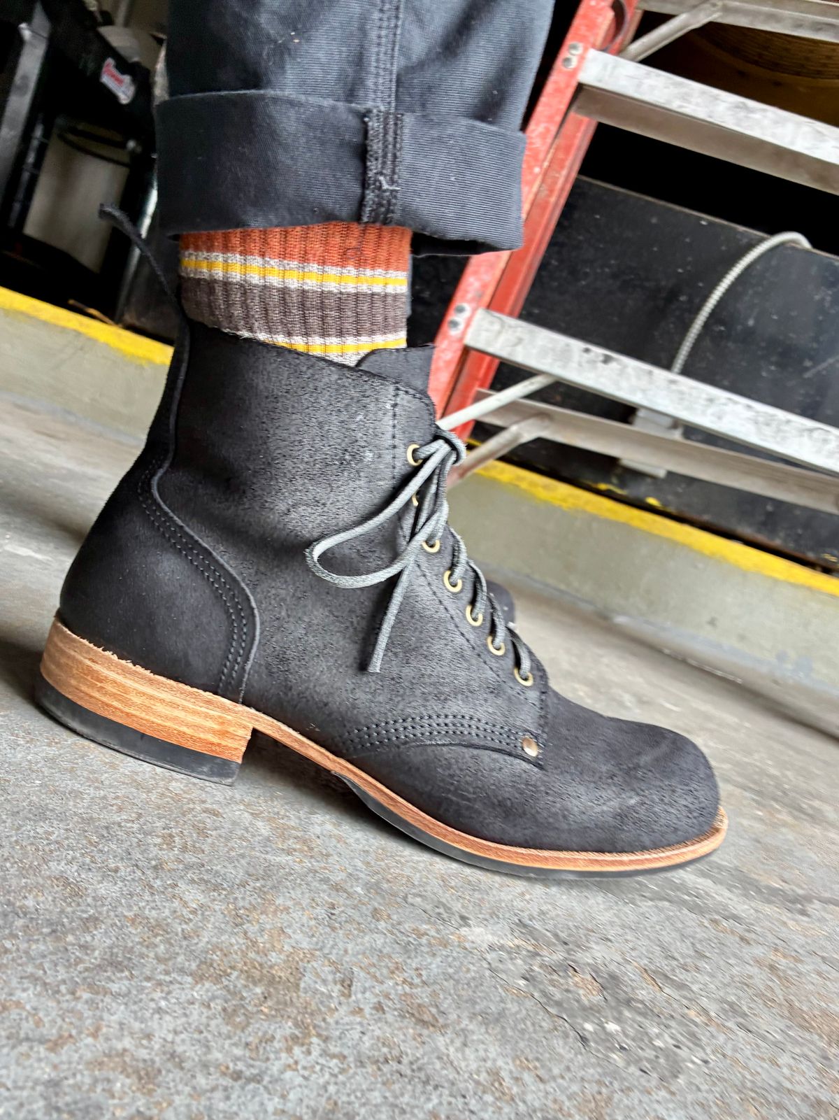 Photo by Vic on July 10, 2026 of the Goral Bradwell WW1 Replica in C.F. Stead Black Waxy Commander Suede.