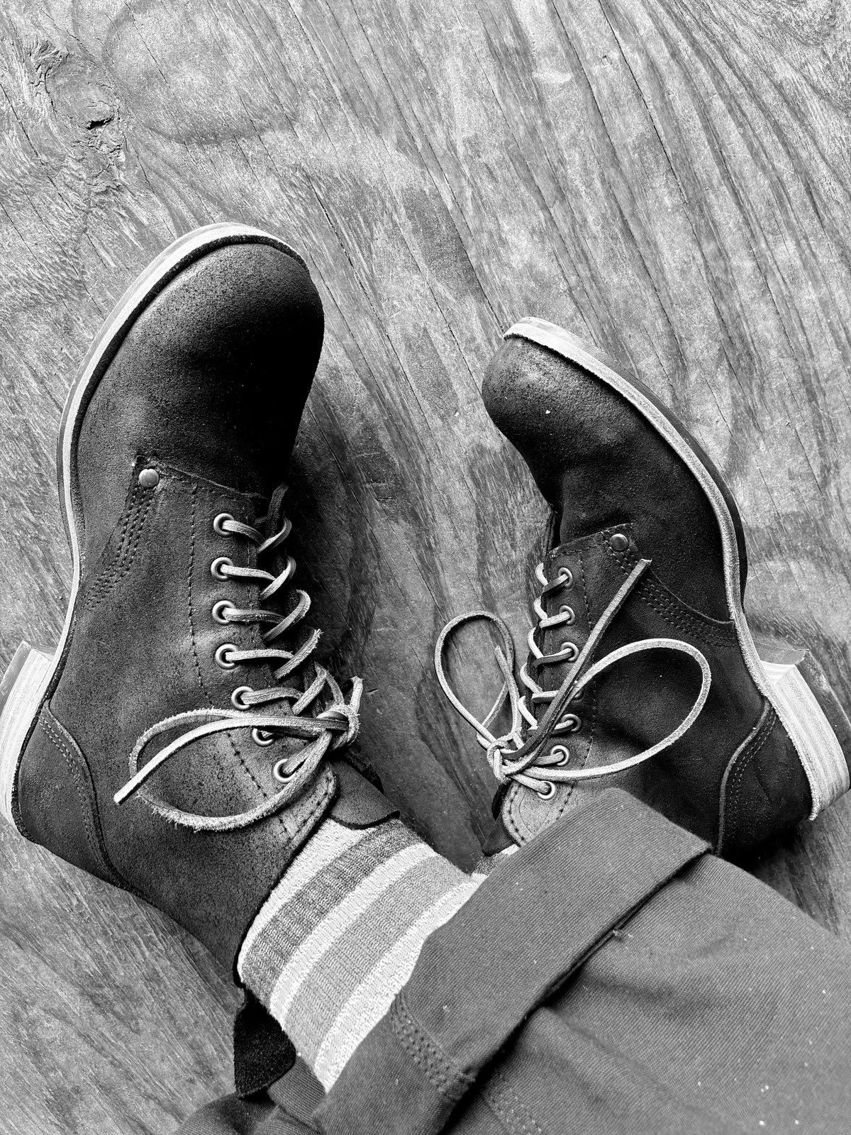 Photo by Vic on July 10, 2026 of the Goral Bradwell WW1 Replica in C.F. Stead Black Waxy Commander Suede.