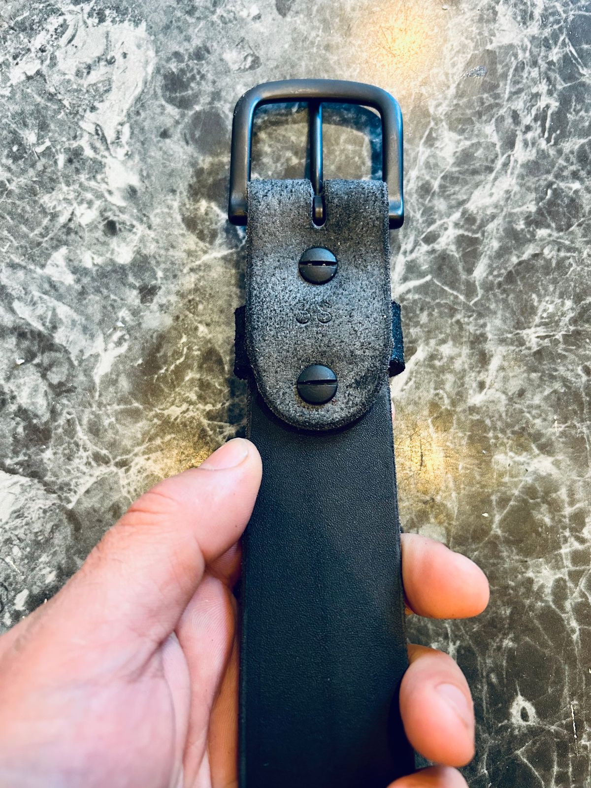 Photo by Vic on April 20, 2026 of the Nicks Blackout Work Belt in Black Heavy Duty & Seidel 1964 Black Roughout.