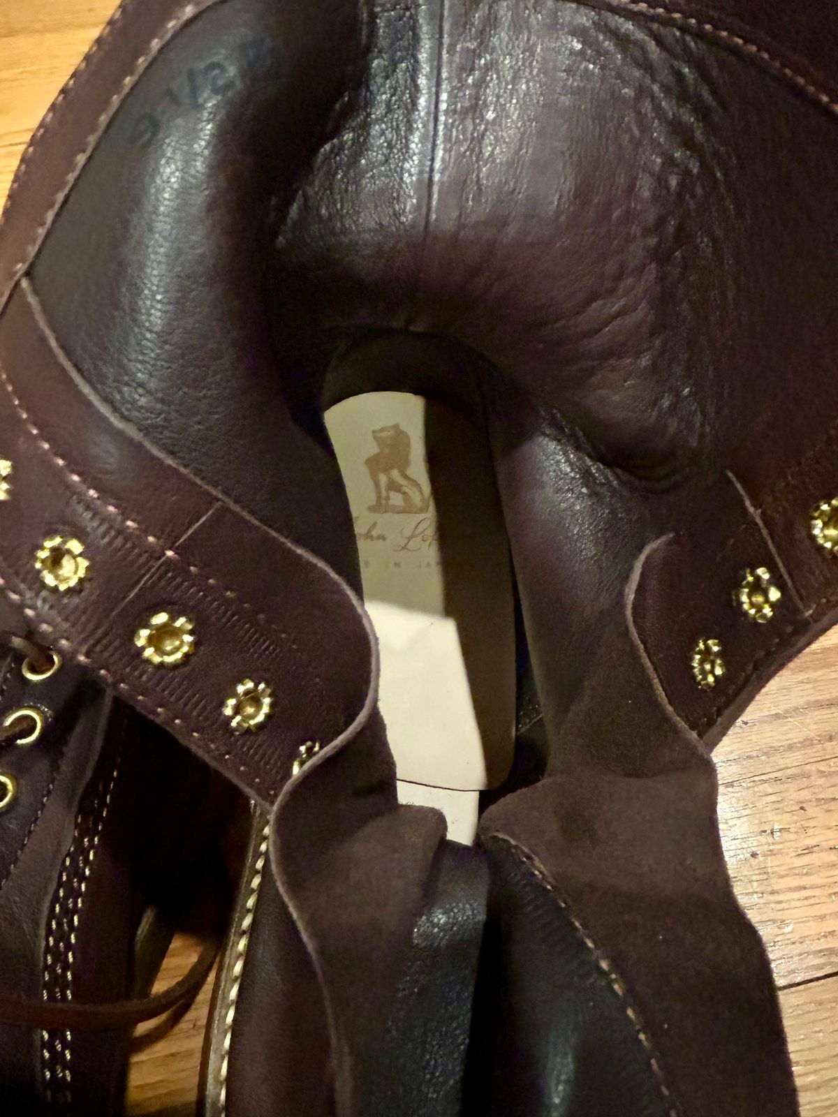 Photo by Vic on June 5, 2026 of the John Lofgren Donkey Puncher Boots in Ezo Shika Deerskin Burnt Dark Brown.