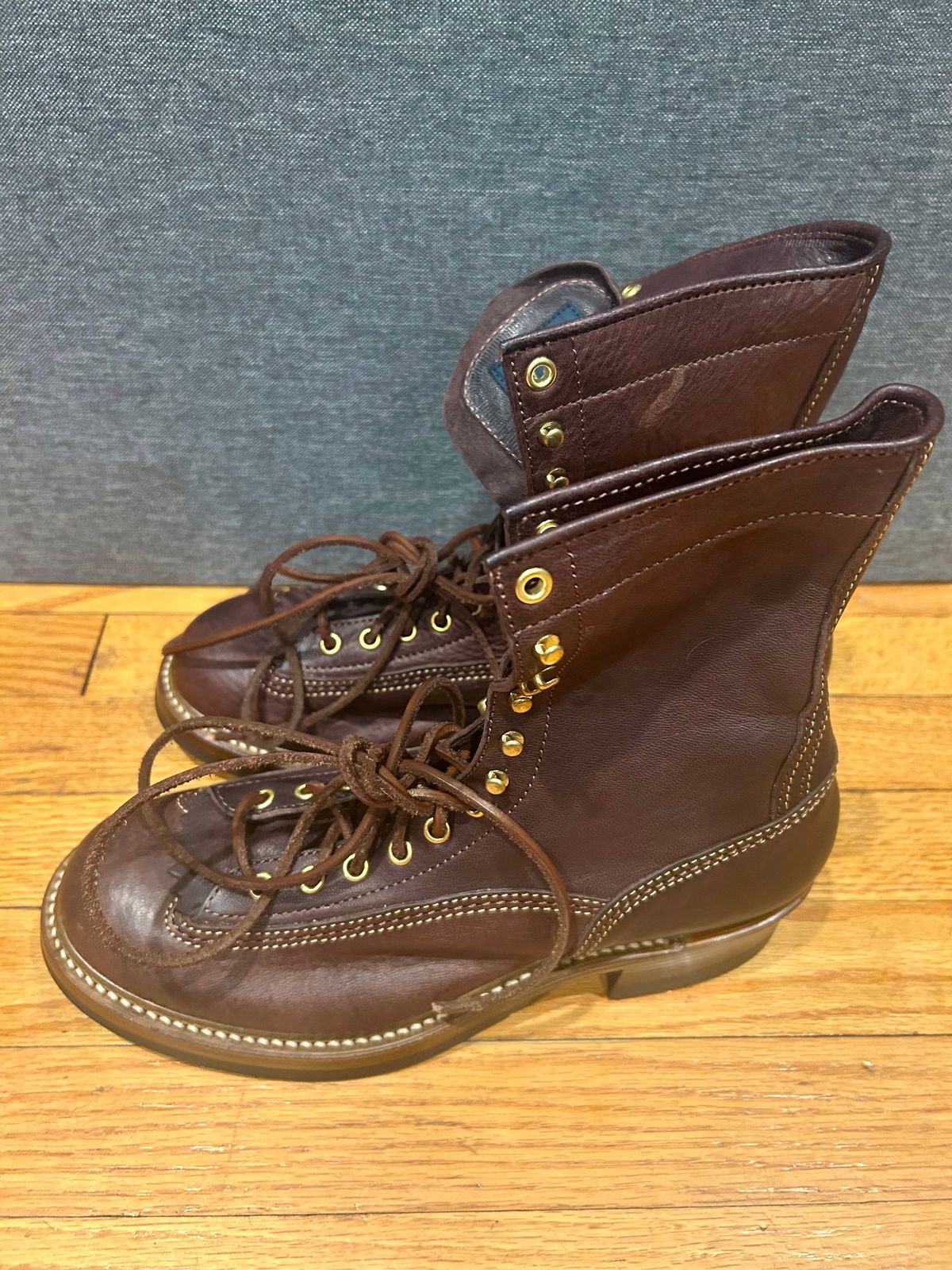 Photo by Vic on June 5, 2026 of the John Lofgren Donkey Puncher Boots in Ezo Shika Deerskin Burnt Dark Brown.