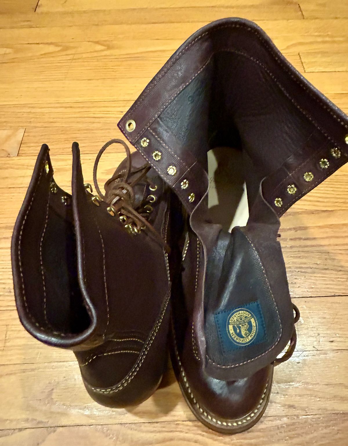 Photo by Vic on June 5, 2026 of the John Lofgren Donkey Puncher Boots in Ezo Shika Deerskin Burnt Dark Brown.