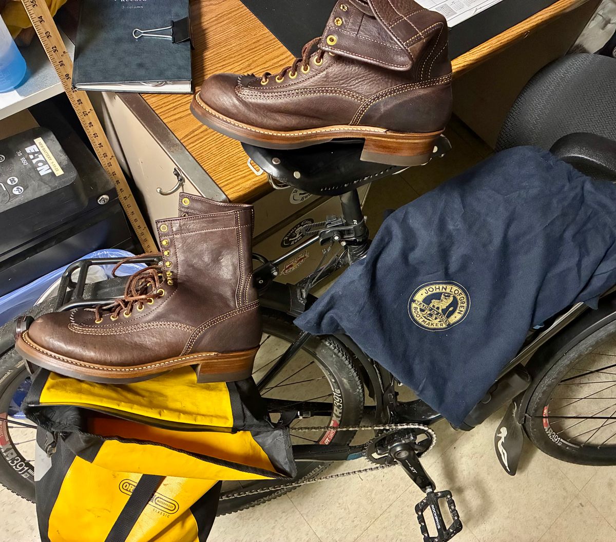 Photo by Vic on June 27, 2026 of the John Lofgren Donkey Puncher Boots in Ezo Shika Deerskin Burnt Dark Brown.