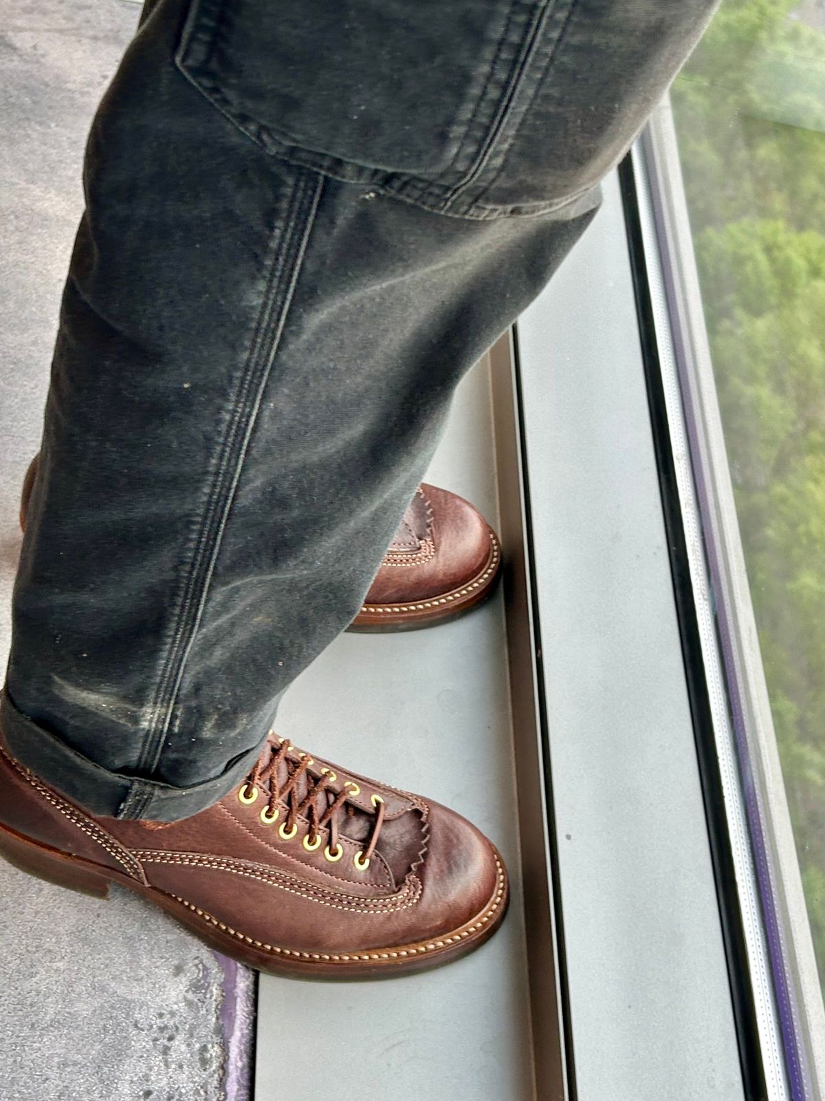 Photo by Vic on June 27, 2026 of the John Lofgren Donkey Puncher Boots in Ezo Shika Deerskin Burnt Dark Brown.
