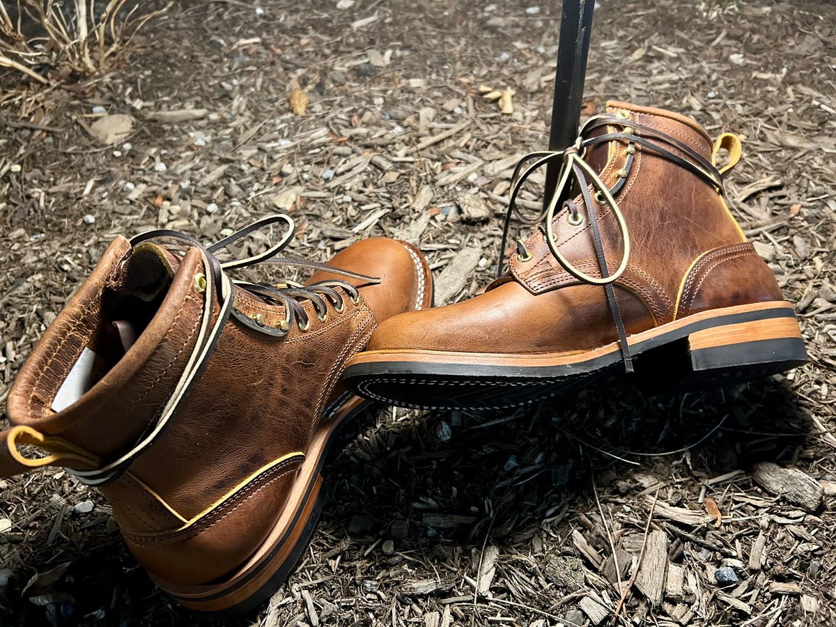 Photo by Vic on March 3, 2026 of the Nicks Falcon in Horween Orange Predator.