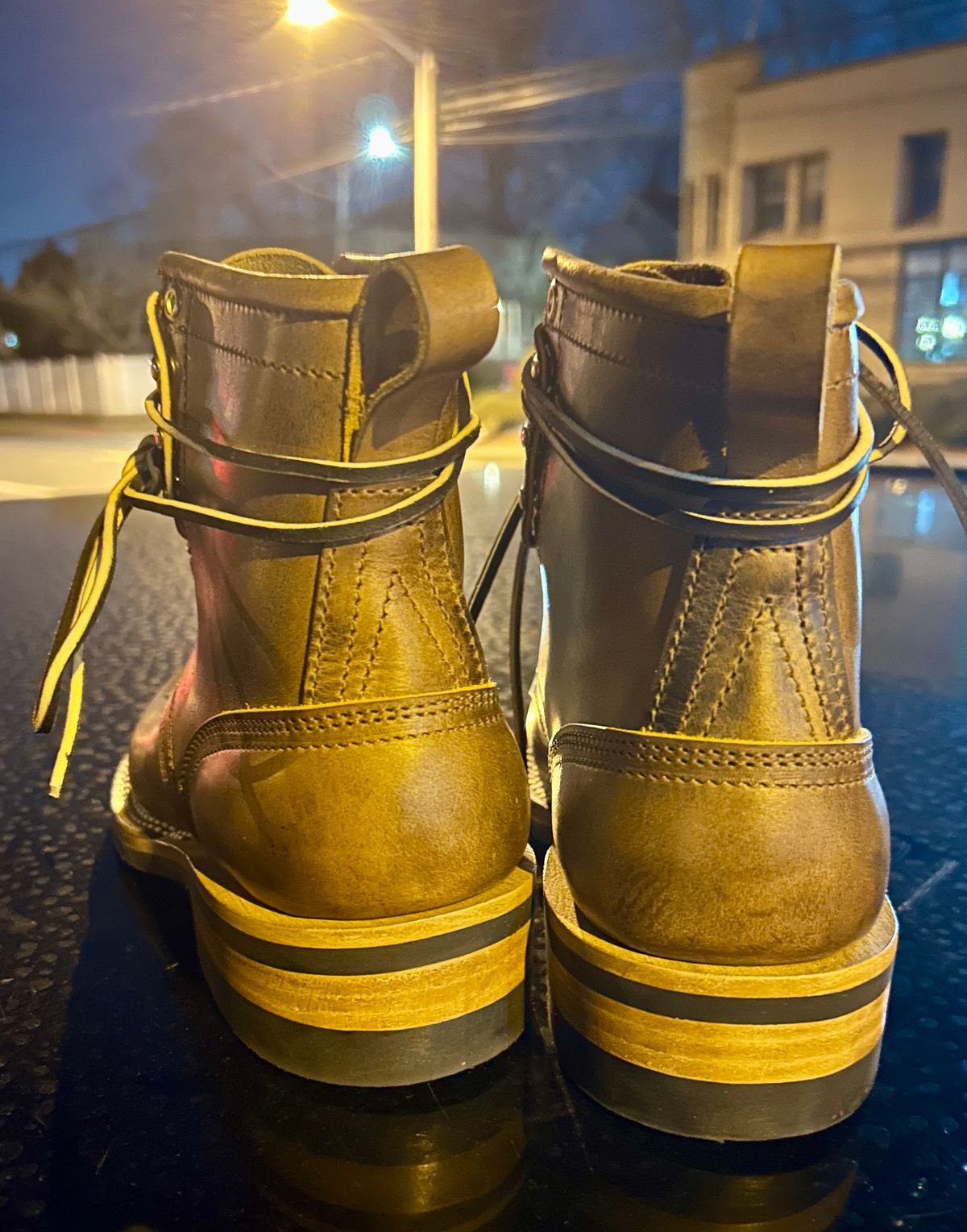 Photo by Vic on March 3, 2026 of the Nicks Falcon in Horween Orange Predator.