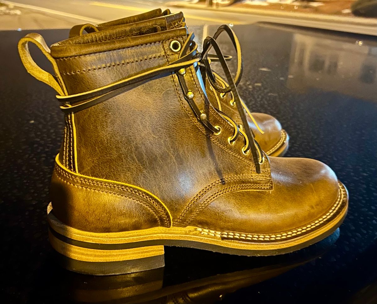 Photo by Vic on March 3, 2026 of the Nicks Falcon in Horween Orange Predator.