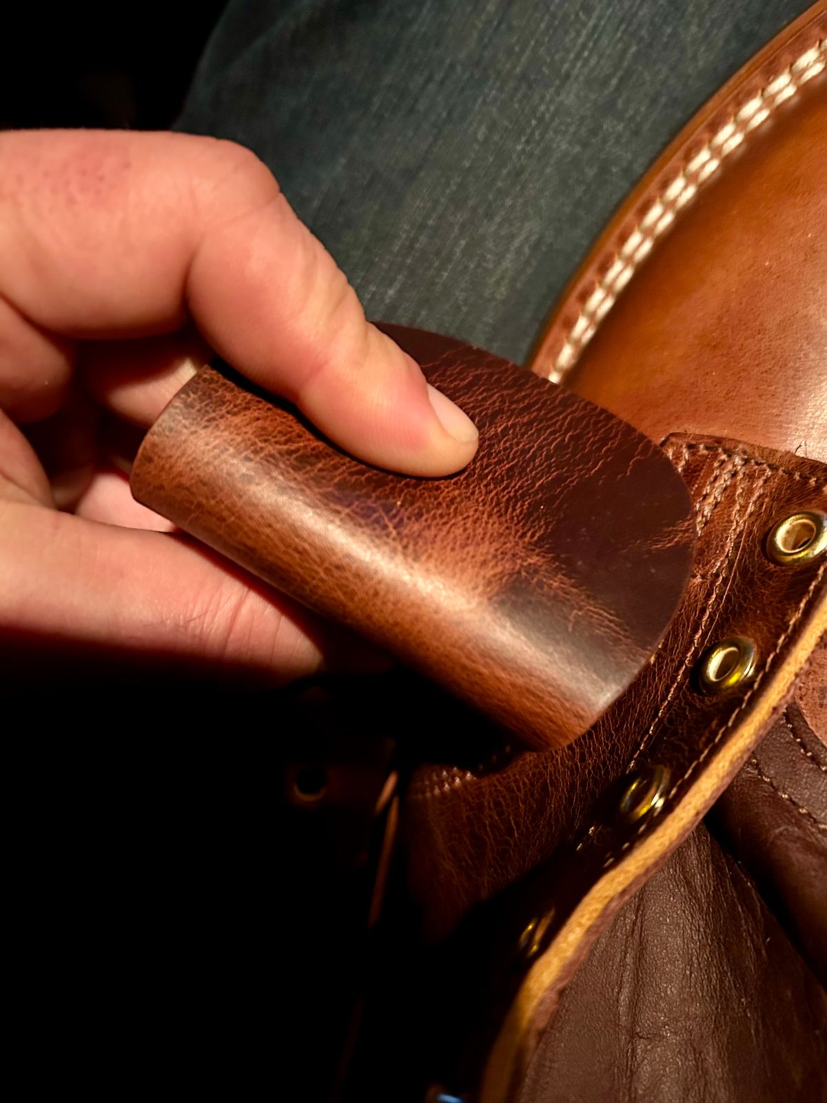 Photo by Vic on March 3, 2026 of the Nicks Falcon in Horween Orange Predator.