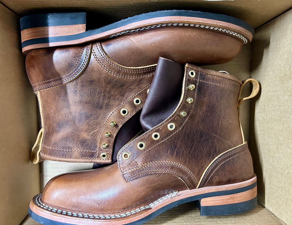 Photo by Vic on March 3, 2026 of the Nicks Falcon in Horween Orange Predator.