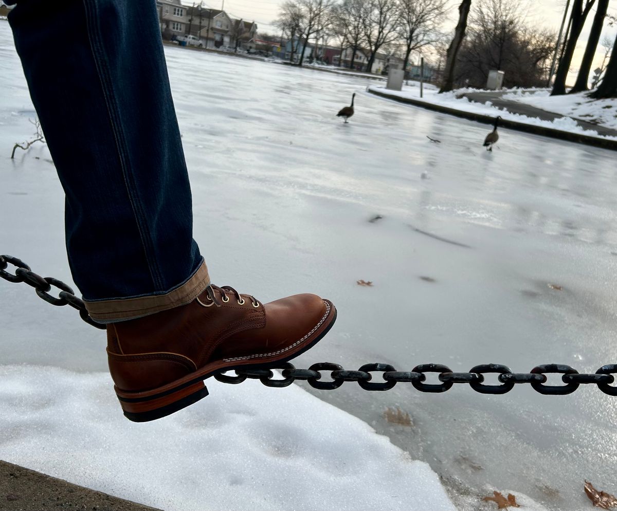 Photo by Vic on March 4, 2026 of the Nicks Falcon in Horween Orange Predator.
