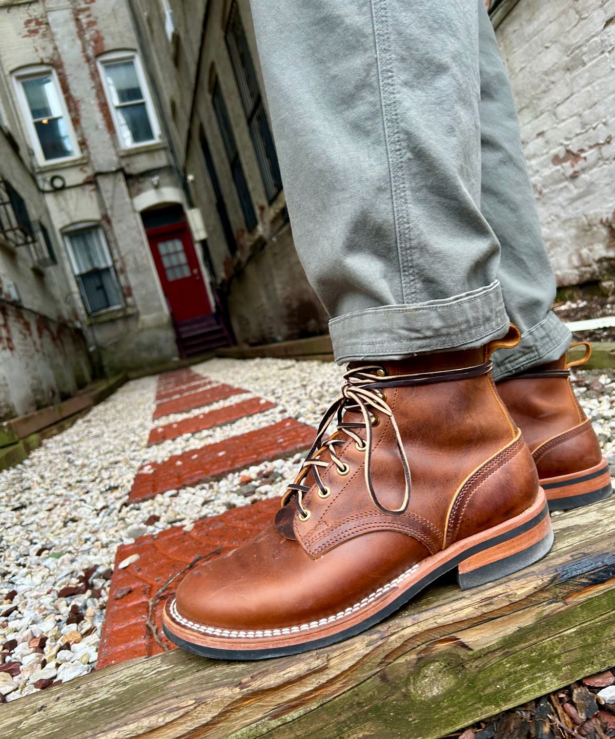 Photo by Vic on March 7, 2026 of the Nicks Falcon in Horween Orange Predator.