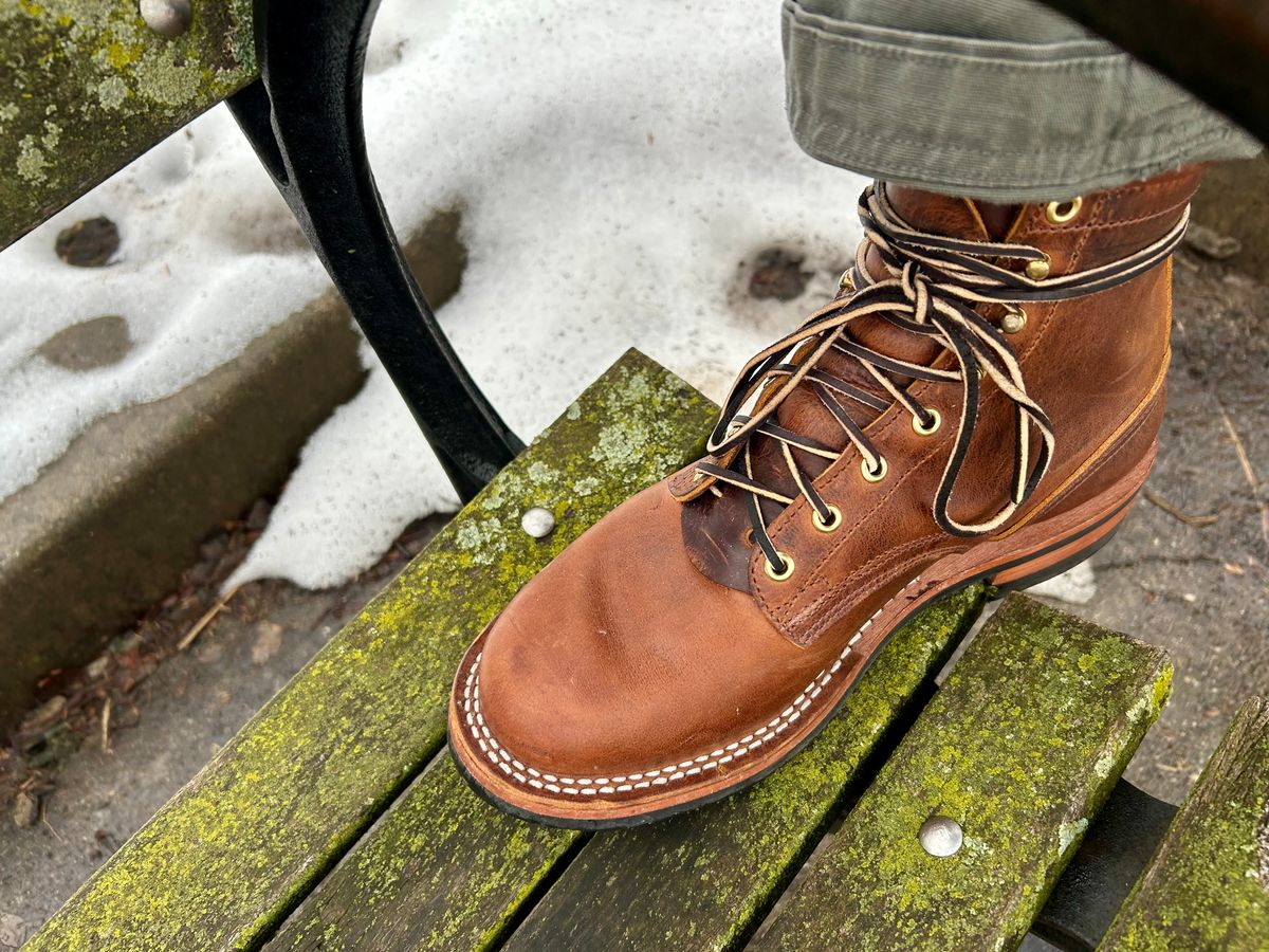 Photo by Vic on March 7, 2026 of the Nicks Falcon in Horween Orange Predator.