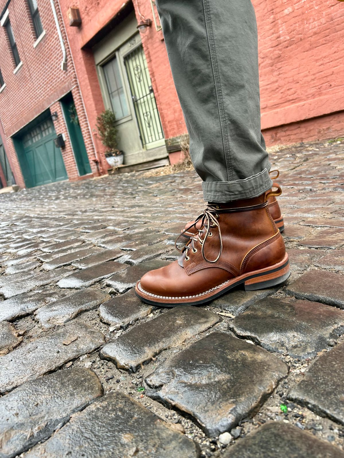 Photo by Vic on March 7, 2026 of the Nicks Falcon in Horween Orange Predator.
