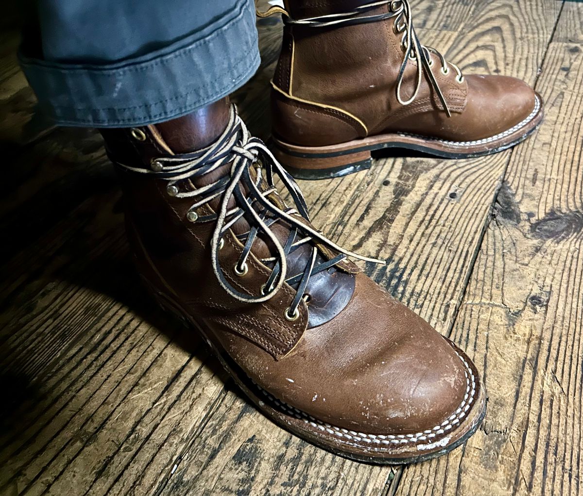 Photo by Vic on March 7, 2026 of the Nicks Falcon in Horween Orange Predator.