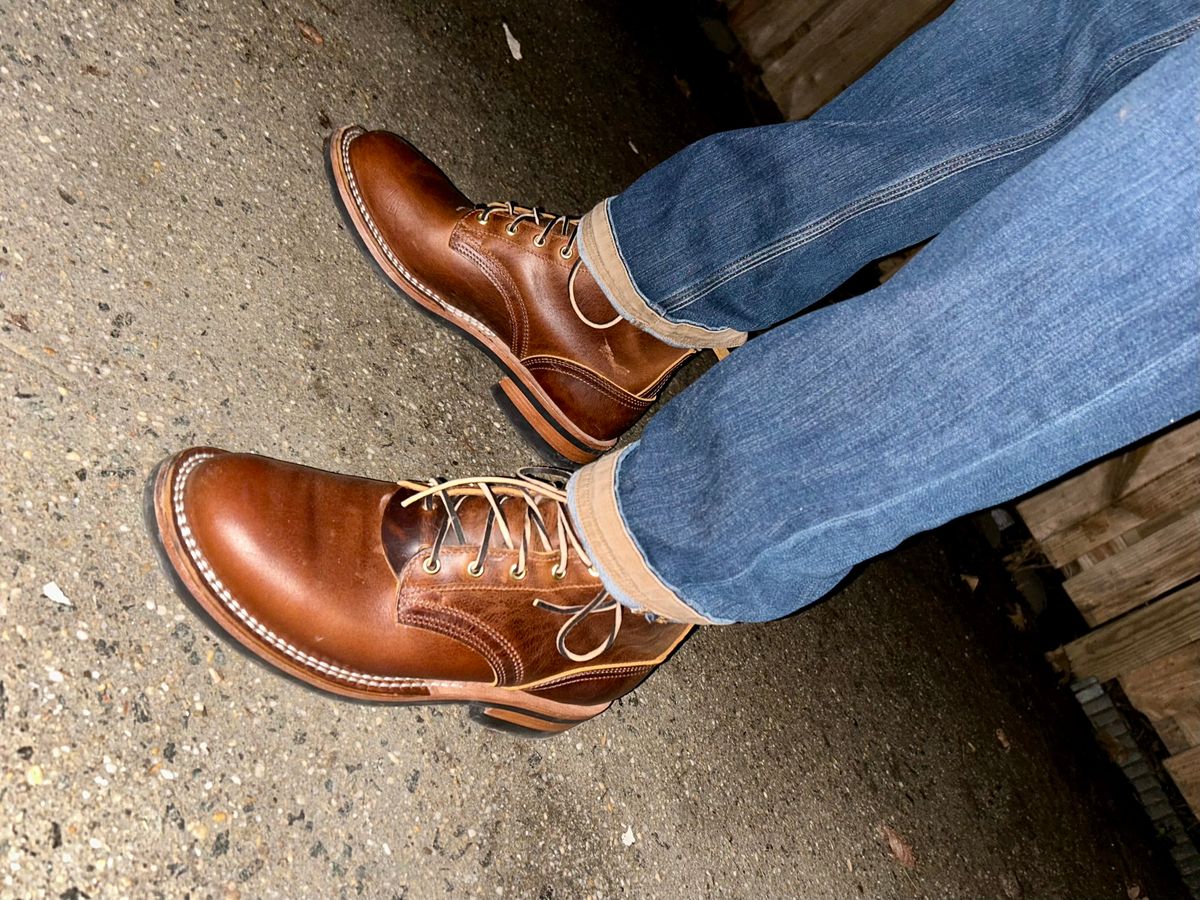 Photo by Vic on March 11, 2026 of the Nicks Falcon in Horween Orange Predator.