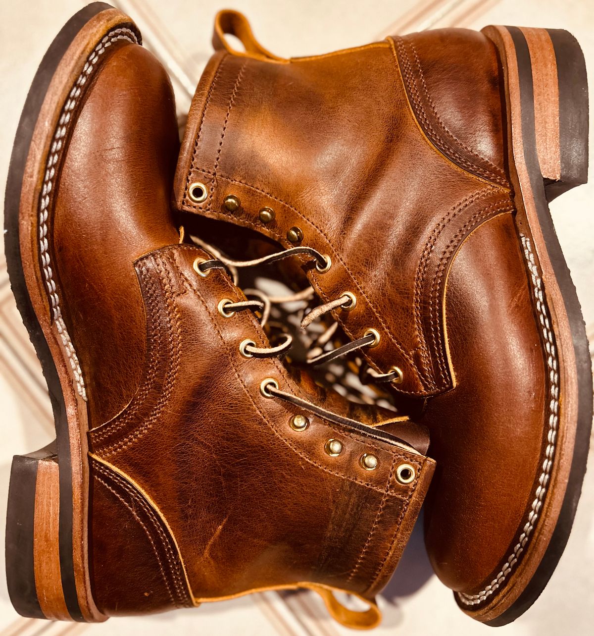 Photo by Vic on March 22, 2026 of the Nicks Falcon in Horween Orange Predator.