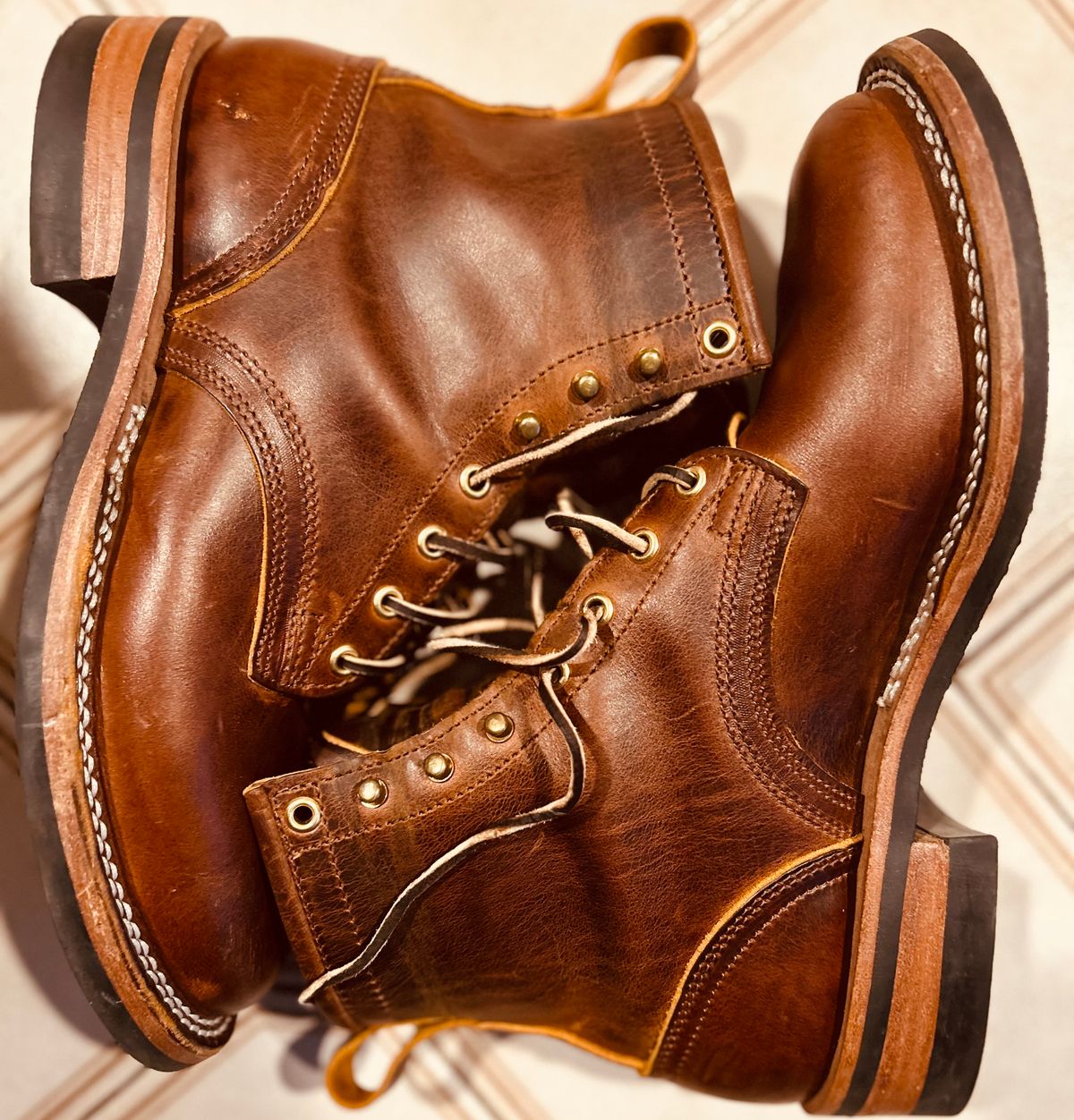 Photo by Vic on March 22, 2026 of the Nicks Falcon in Horween Orange Predator.