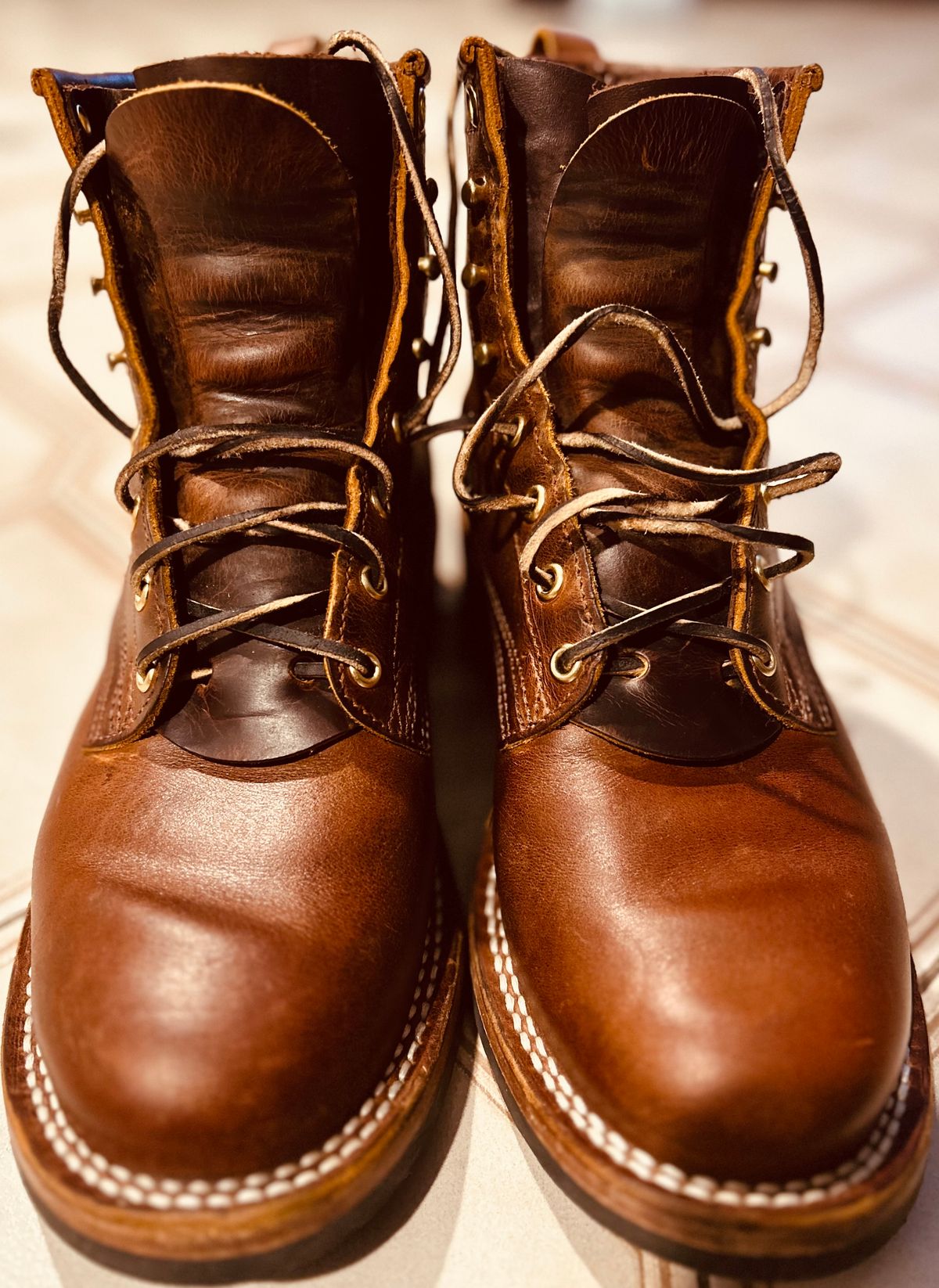 Photo by Vic on March 22, 2026 of the Nicks Falcon in Horween Orange Predator.