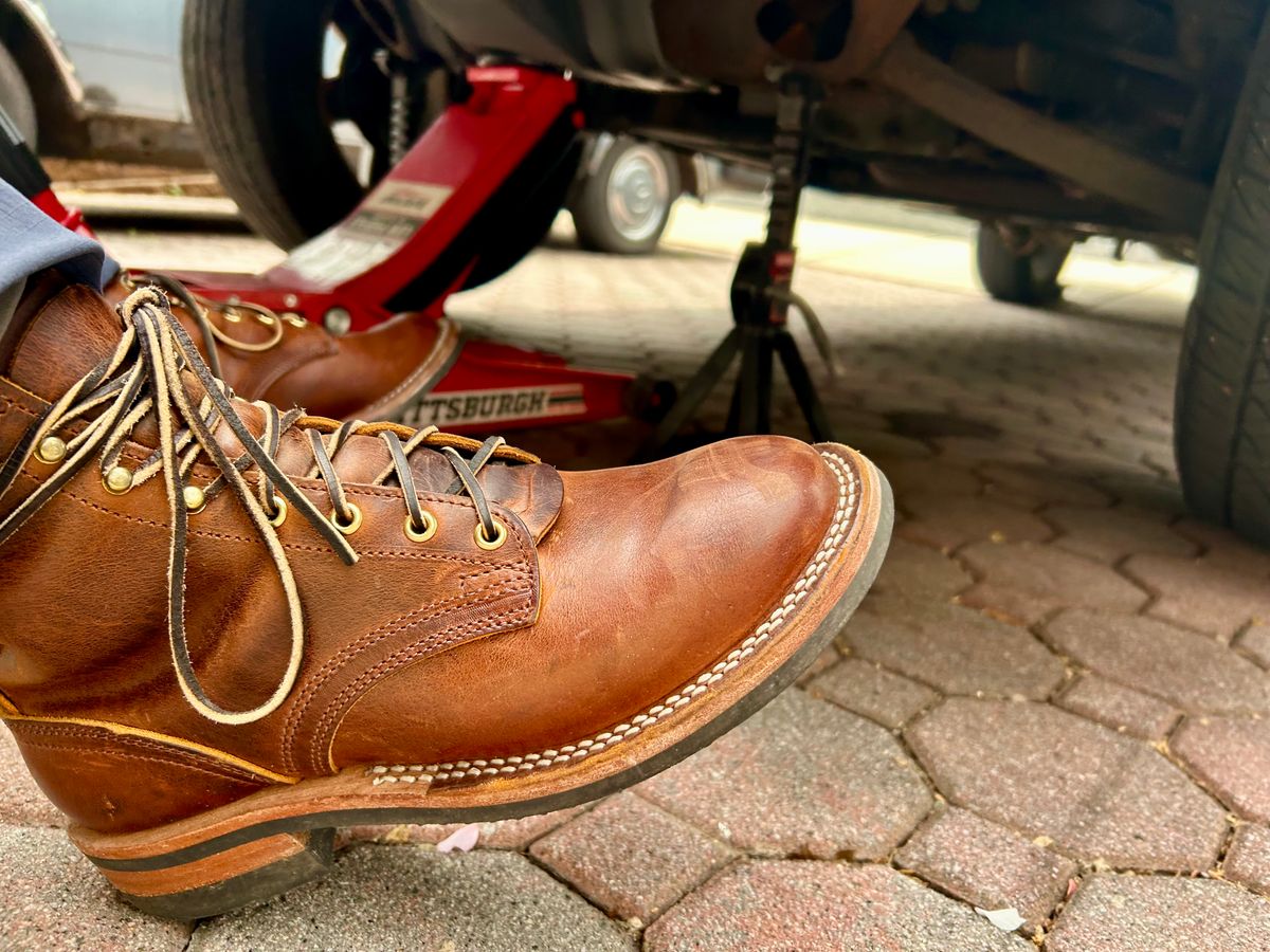 Photo by Vic on April 26, 2026 of the Nicks Falcon in Horween Orange Predator.