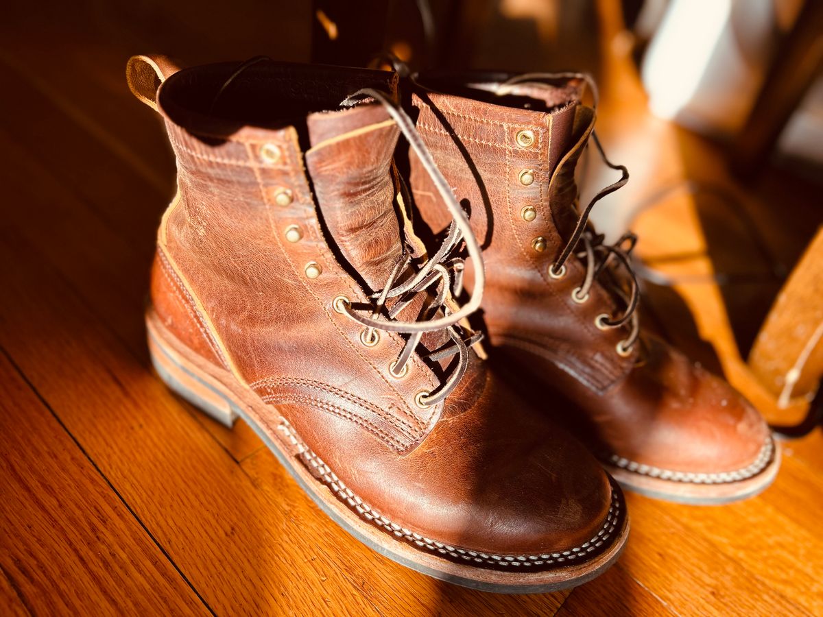 Photo by Vic on April 26, 2026 of the Nicks Falcon in Horween Orange Predator.