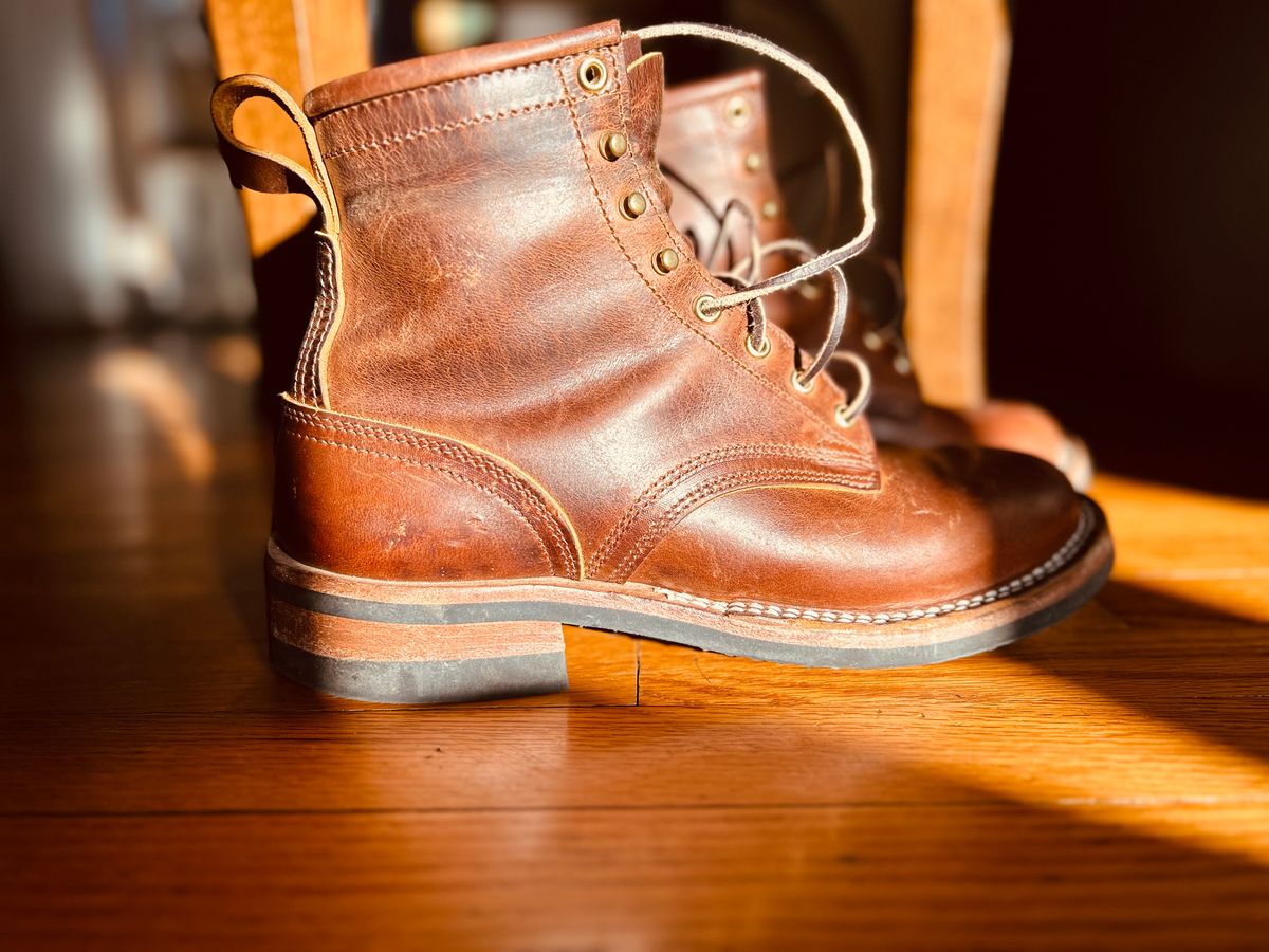 Photo by Vic on April 26, 2026 of the Nicks Falcon in Horween Orange Predator.
