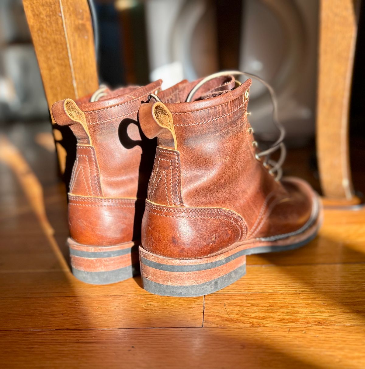 Photo by Vic on April 26, 2026 of the Nicks Falcon in Horween Orange Predator.