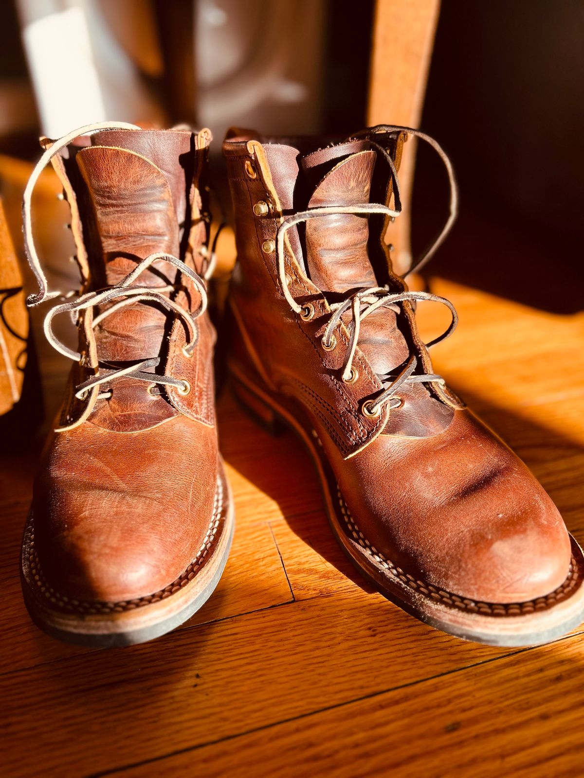 Photo by Vic on April 26, 2026 of the Nicks Falcon in Horween Orange Predator.