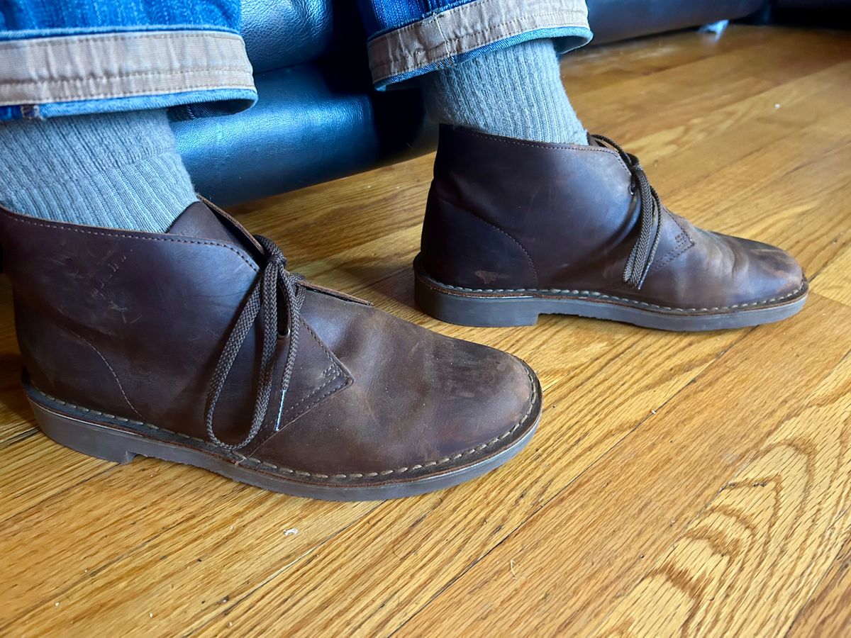 Photo by Vic on November 2, 2025 of the Clarks Desert Boot in Dark Tan.