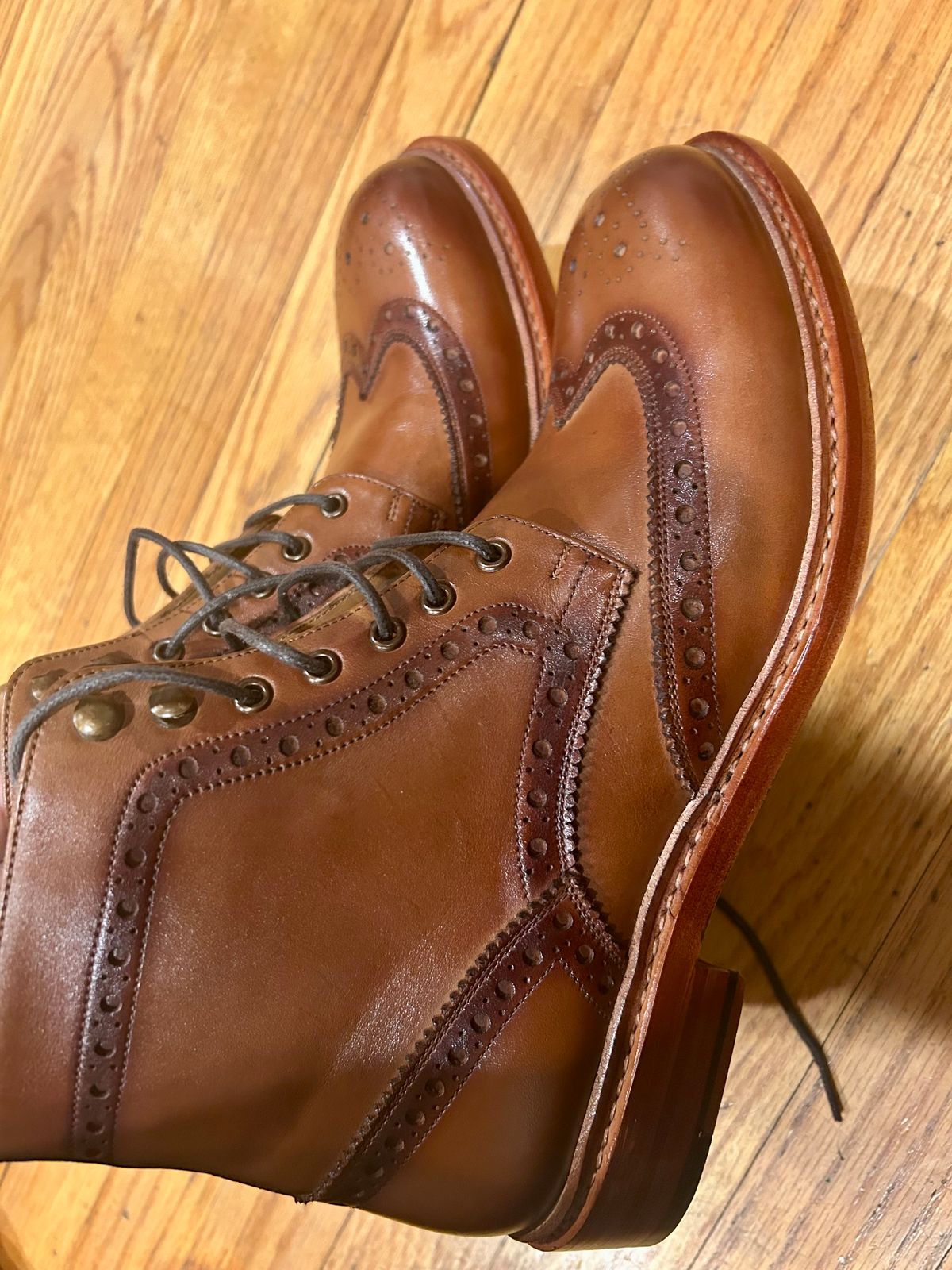 Photo by Vic on February 12, 2026 of the Blkbrd Shoemaker Montero Wingtip Derby Boot in Cognac.