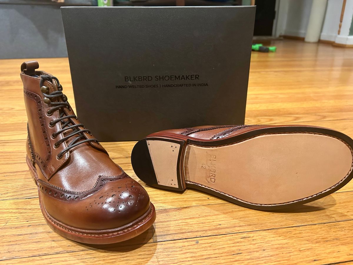 Photo by Vic on February 12, 2026 of the Blkbrd Shoemaker Montero Wingtip Derby Boot in Cognac.