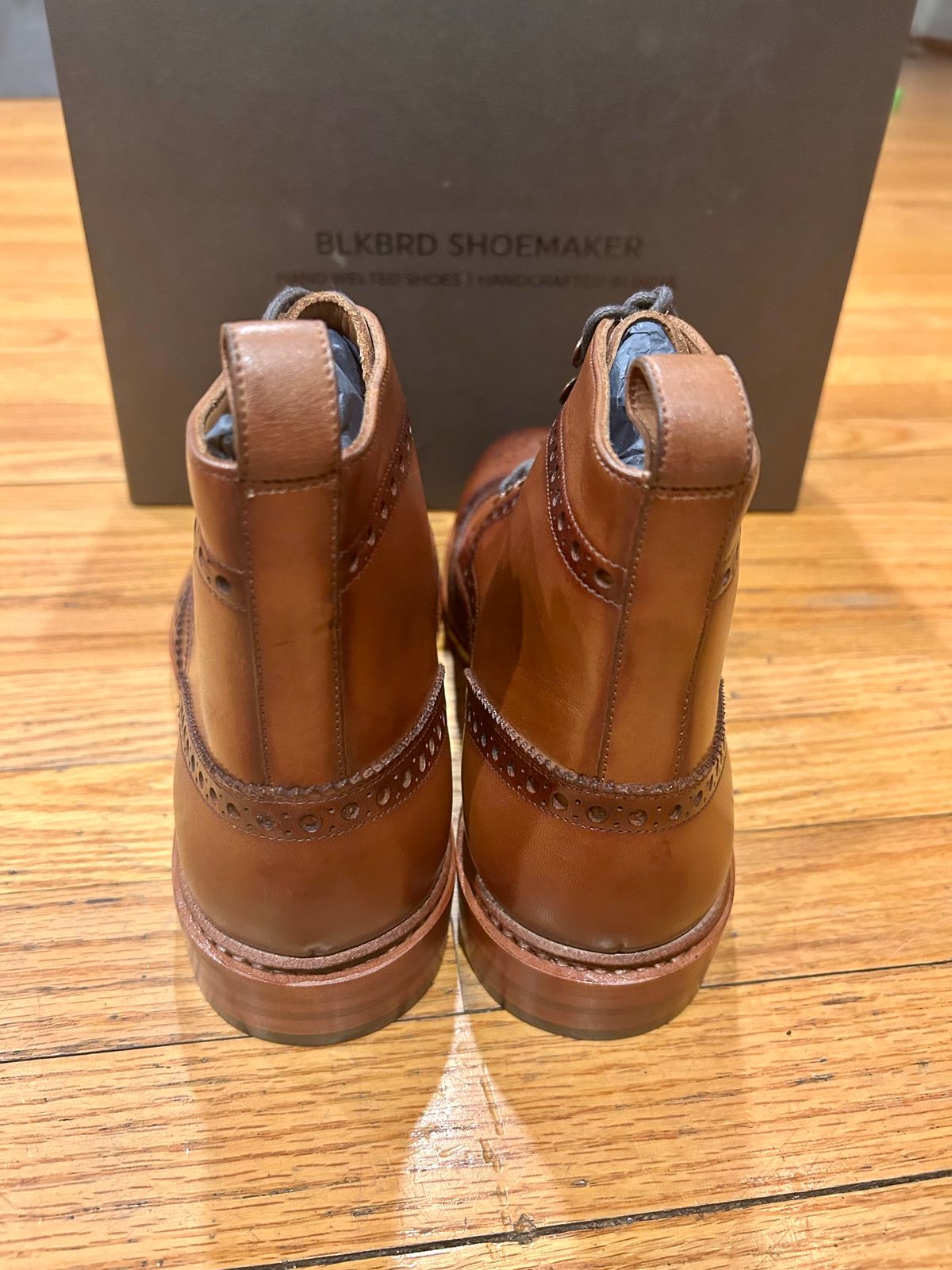 Photo by Vic on February 12, 2026 of the Blkbrd Shoemaker Montero Wingtip Derby Boot in Cognac.