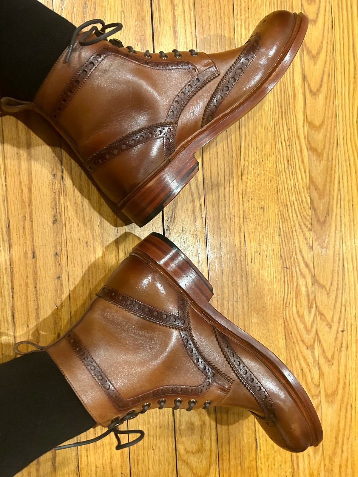 Photo by Vic on February 12, 2026 of the Blkbrd Shoemaker Montero Wingtip Derby Boot in Cognac.