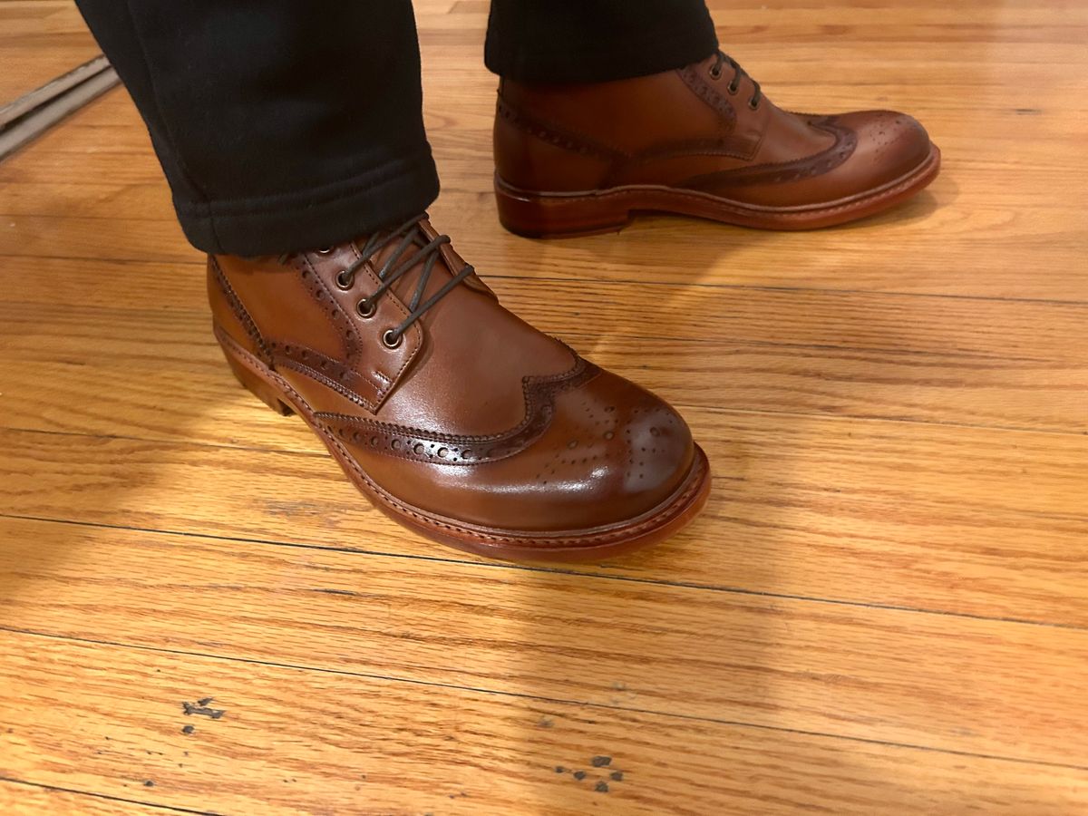 Photo by Vic on February 12, 2026 of the Blkbrd Shoemaker Montero Wingtip Derby Boot in Cognac.