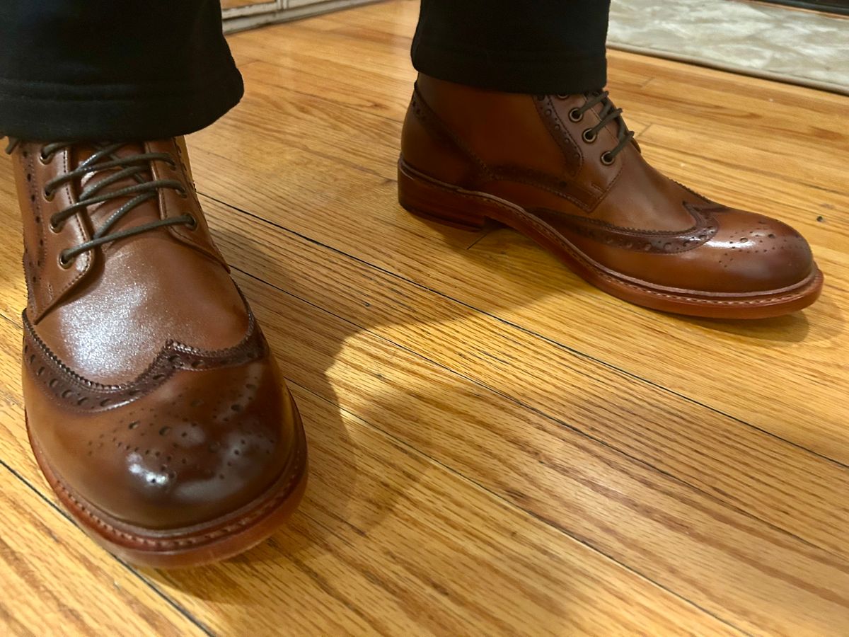 Photo by Vic on February 12, 2026 of the Blkbrd Shoemaker Montero Wingtip Derby Boot in Cognac.