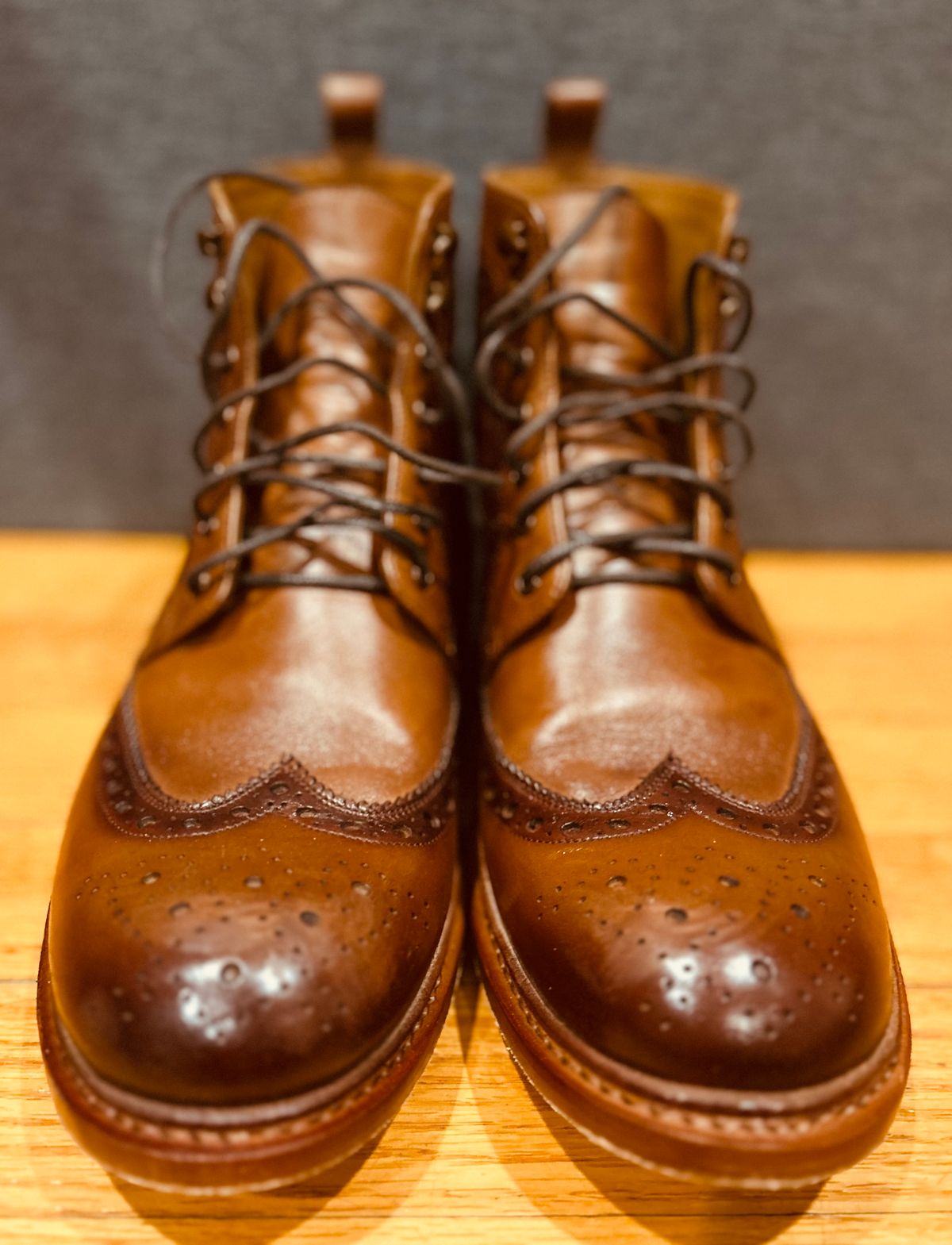 Photo by Vic on April 3, 2026 of the Blkbrd Shoemaker Montero Wingtip Derby Boot in Cognac.