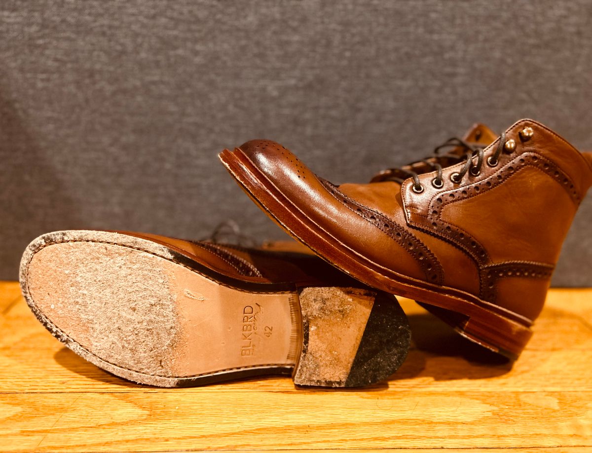 Photo by Vic on April 3, 2026 of the Blkbrd Shoemaker Montero Wingtip Derby Boot in Cognac.
