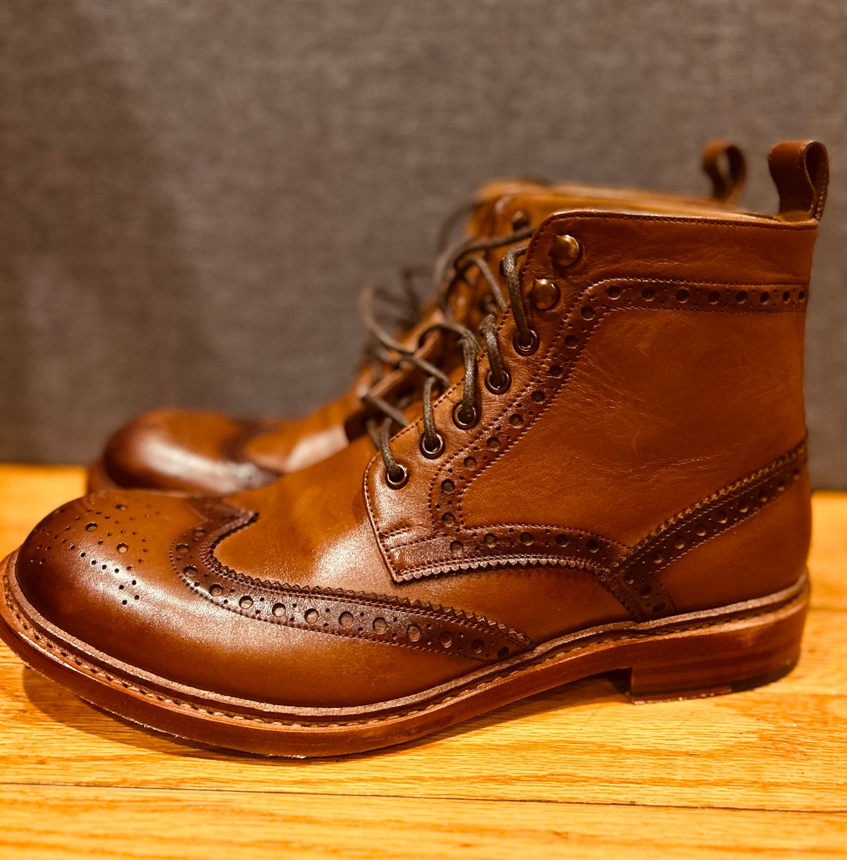 Photo by Vic on April 3, 2026 of the Blkbrd Shoemaker Montero Wingtip Derby Boot in Cognac.