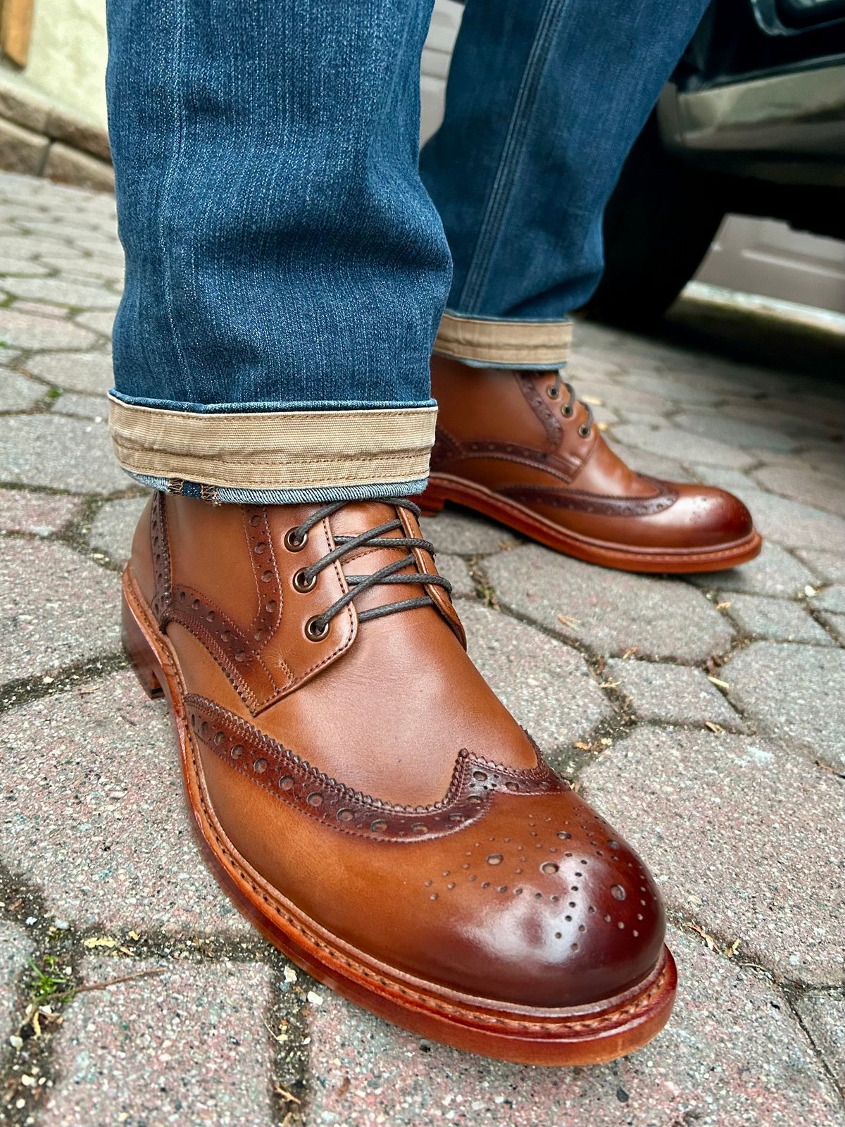 Photo by Vic on April 2, 2026 of the Blkbrd Shoemaker Montero Wingtip Derby Boot in Cognac.