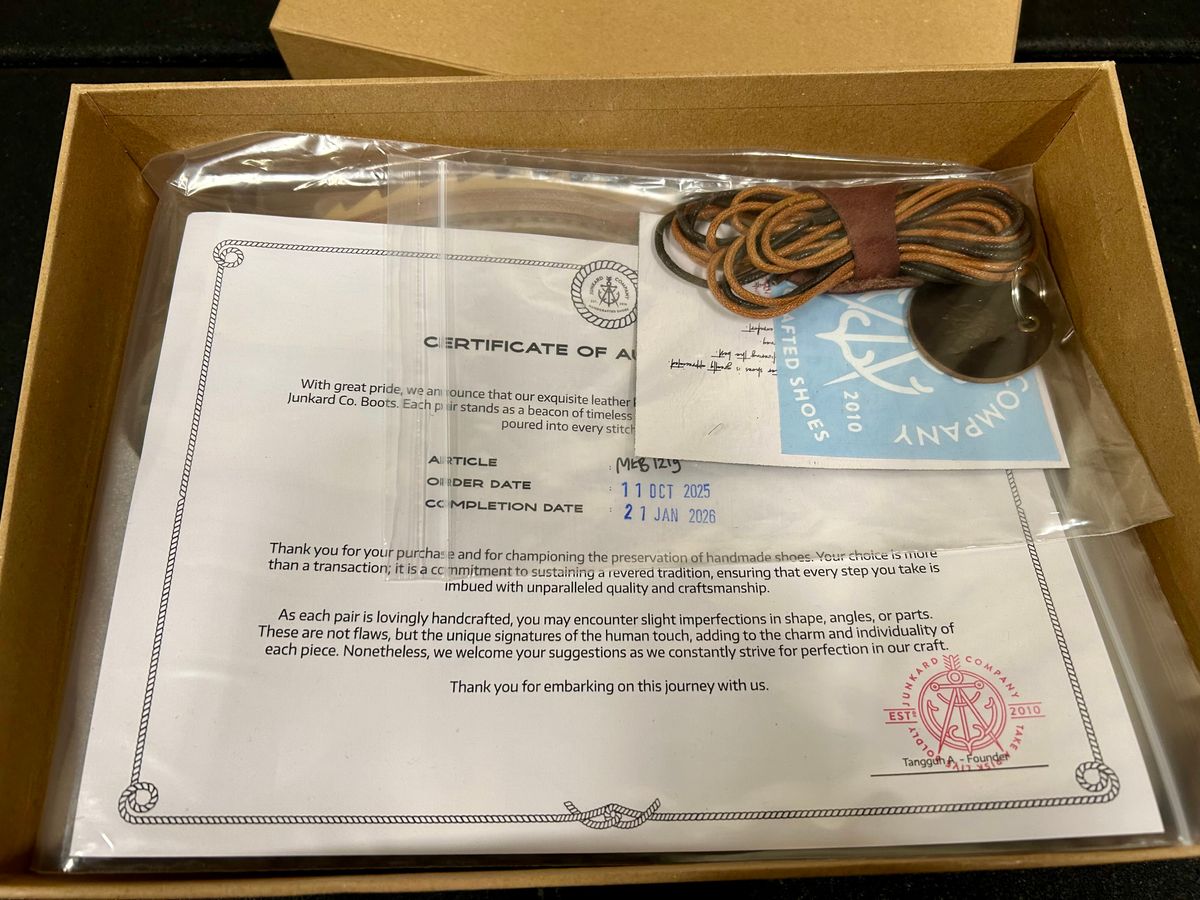 Photo by Vic on February 4, 2026 of the Junkard MKB1219 in Rocado Shell Cordovan Museum.