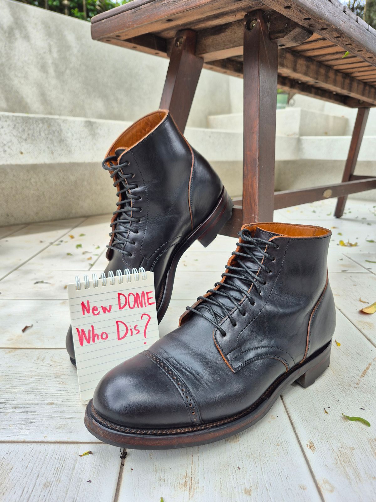 Photo by ice_rockster on October 5, 2025 of the Viberg Service Boot BCT in Maryam Nero Tea Core Vacchetta Lucida.
