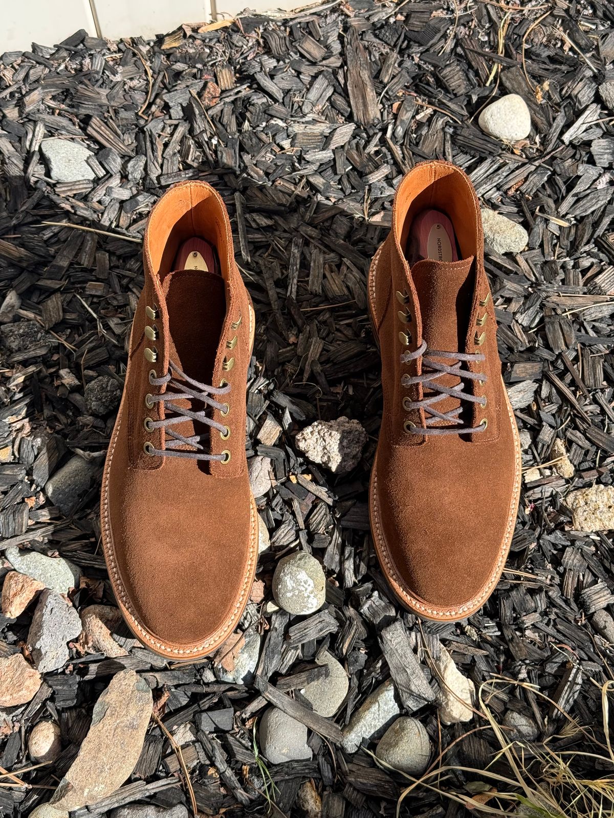 Photo by sierraStyled on April 4, 2026 of the Grant Stone Diesel Boot in C.F. Stead Bourbon Repello Calf Suede.